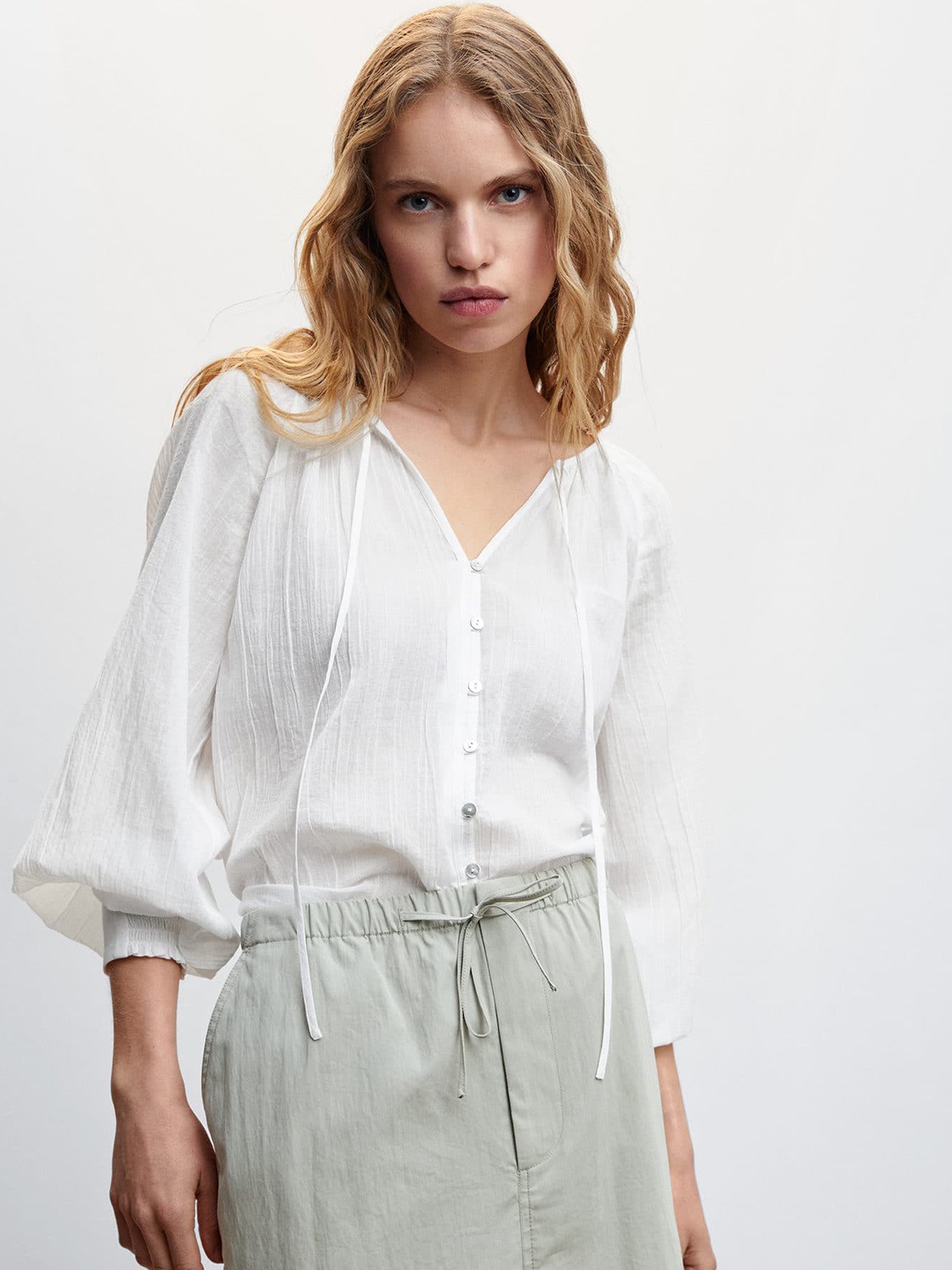 MANGO Pure Cotton Shirt Style Top, White