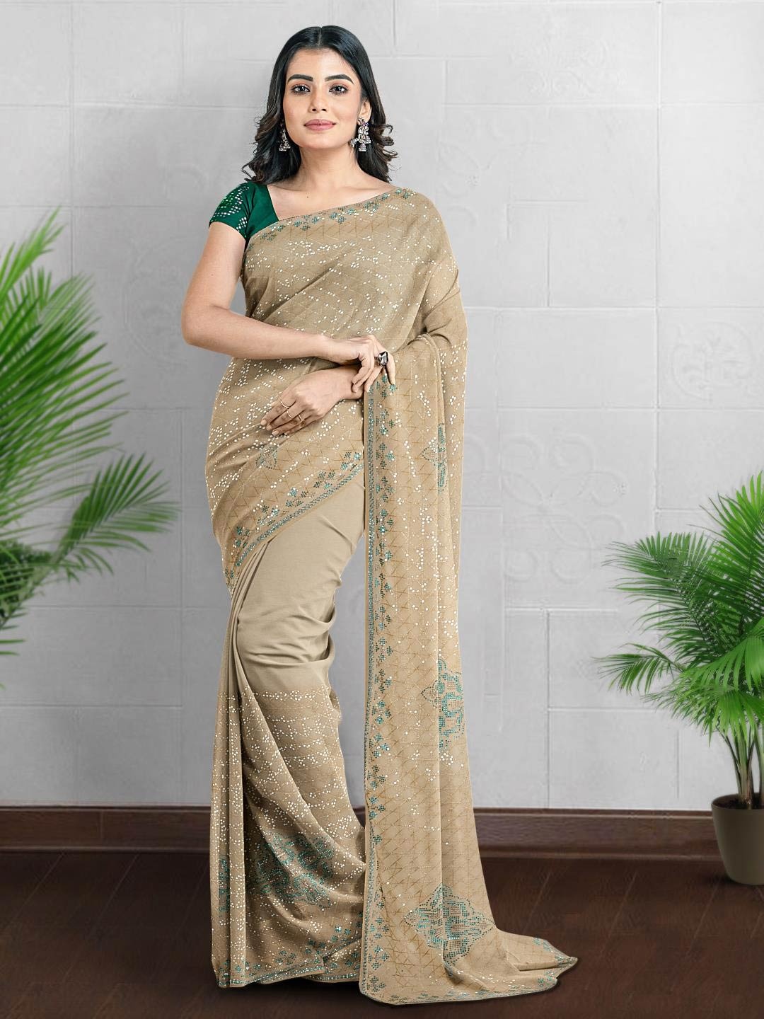 Kalamandir Sequin Embellished Saree, Cream