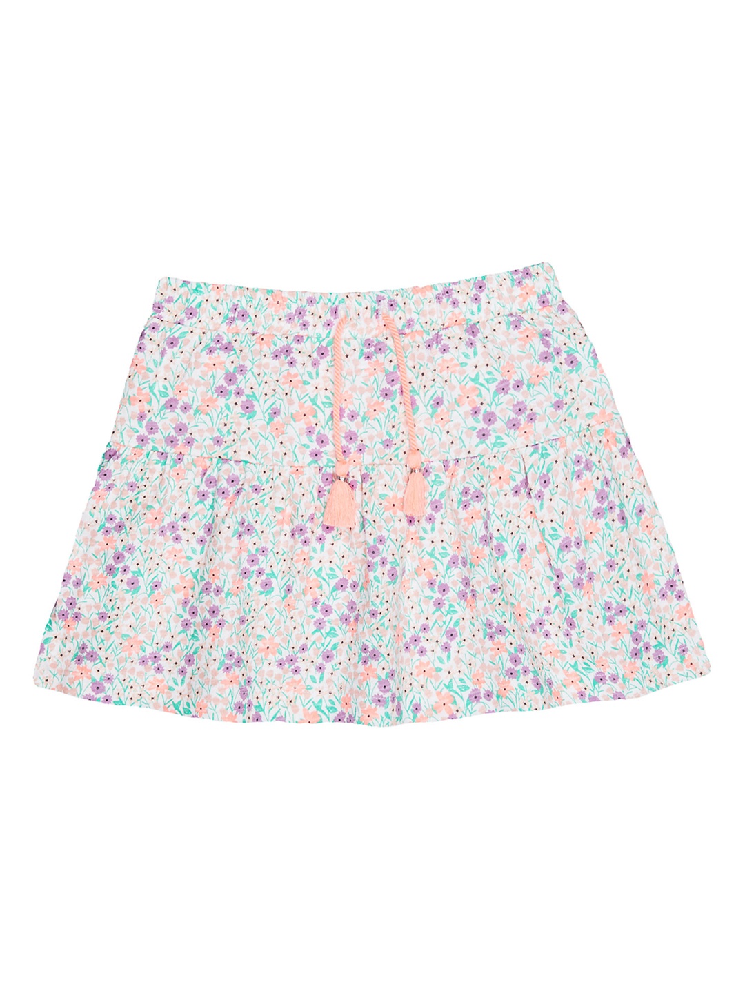 mothercare Girls Floral Printed Tiered Mini Skirt, White