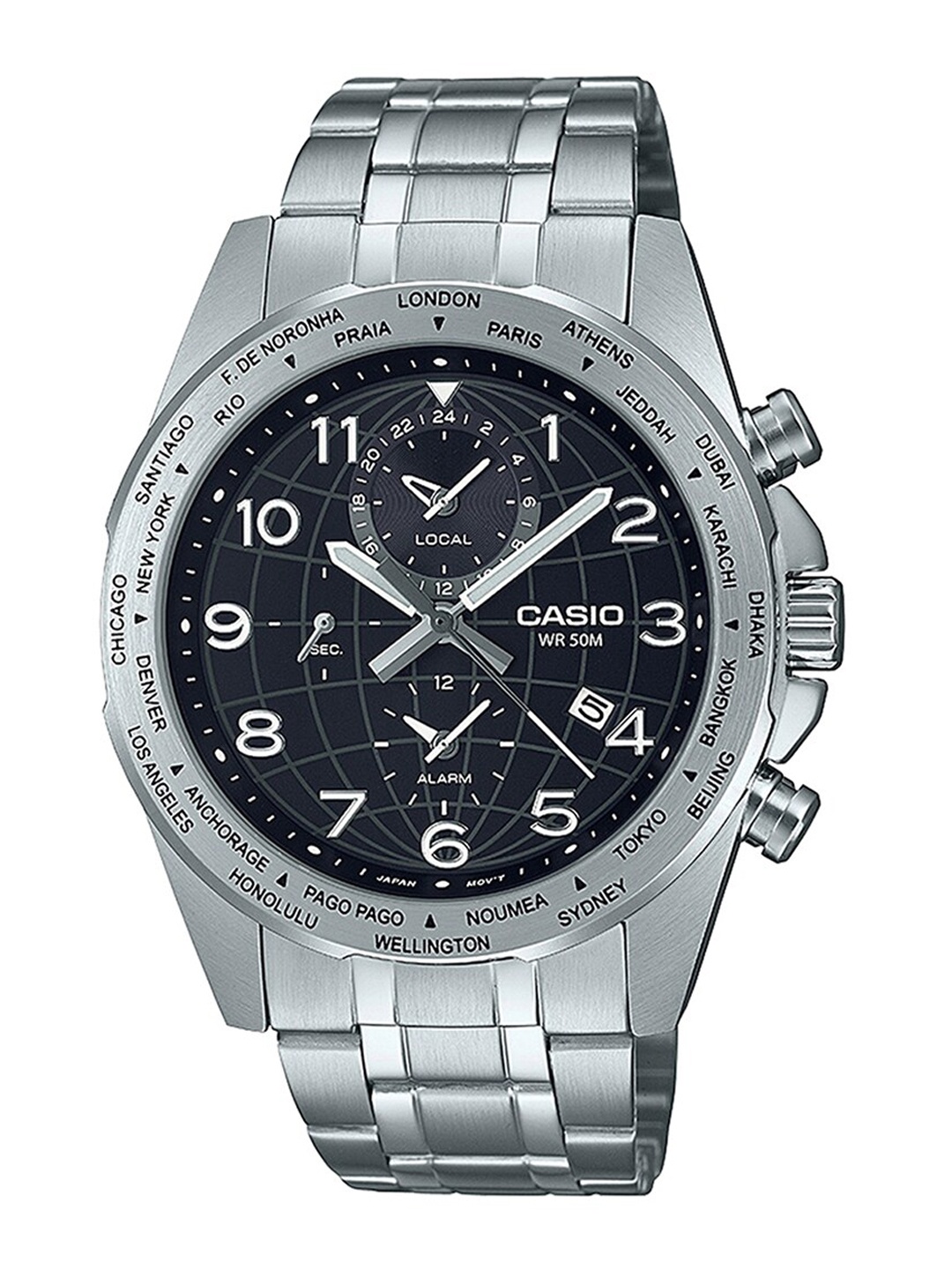 CASIO Men Black Dial & Silver Toned Stainless Steel Style Straps Analogue Watch A2147
CASIO Men Black Dial & Silver Toned Stainless Steel Style Straps Analogue Watch A2147