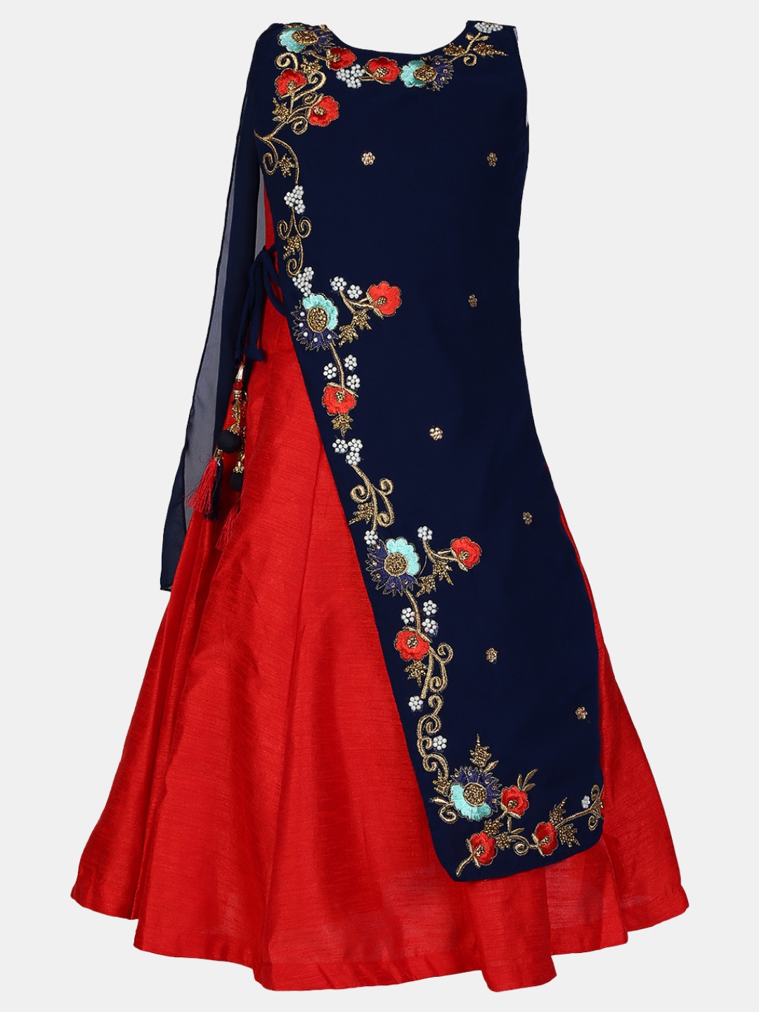V-Mart Girls Floral Embroidered Maxi Gown, Navy blue