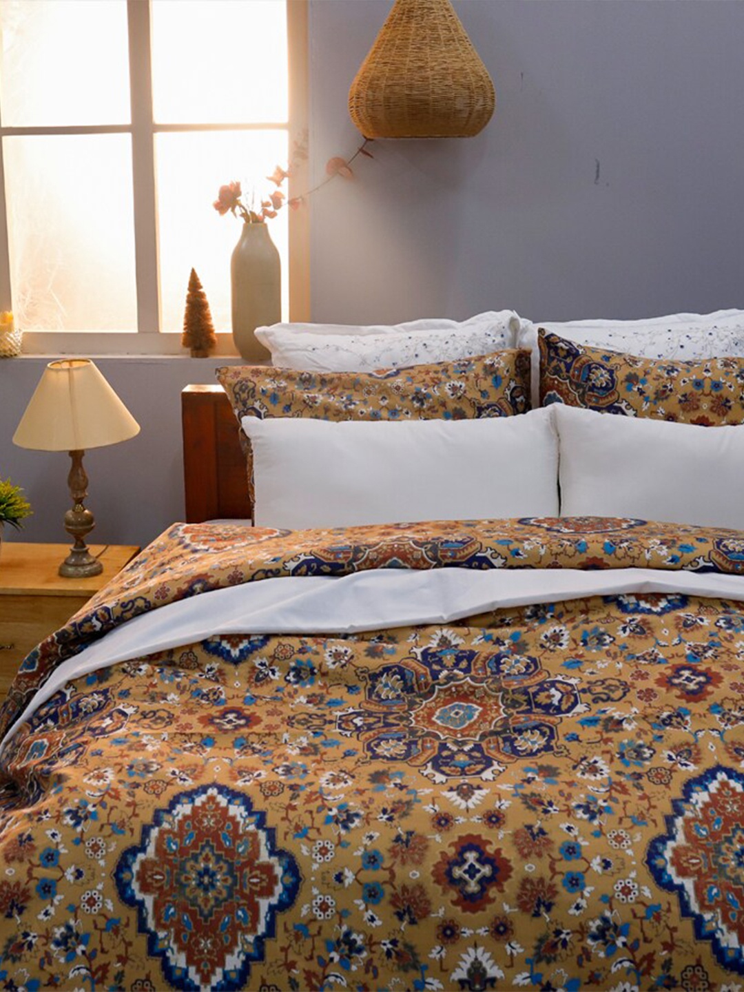 BLUE DAHLIA Brown & Blue Printed Pure Cotton 250 TC Queen Bedsheet With 2 Pillow Covers
BLUE DAHLIA Brown & Blue Printed Pure Cotton 250 TC Queen Bedsheet With 2 Pillow Covers