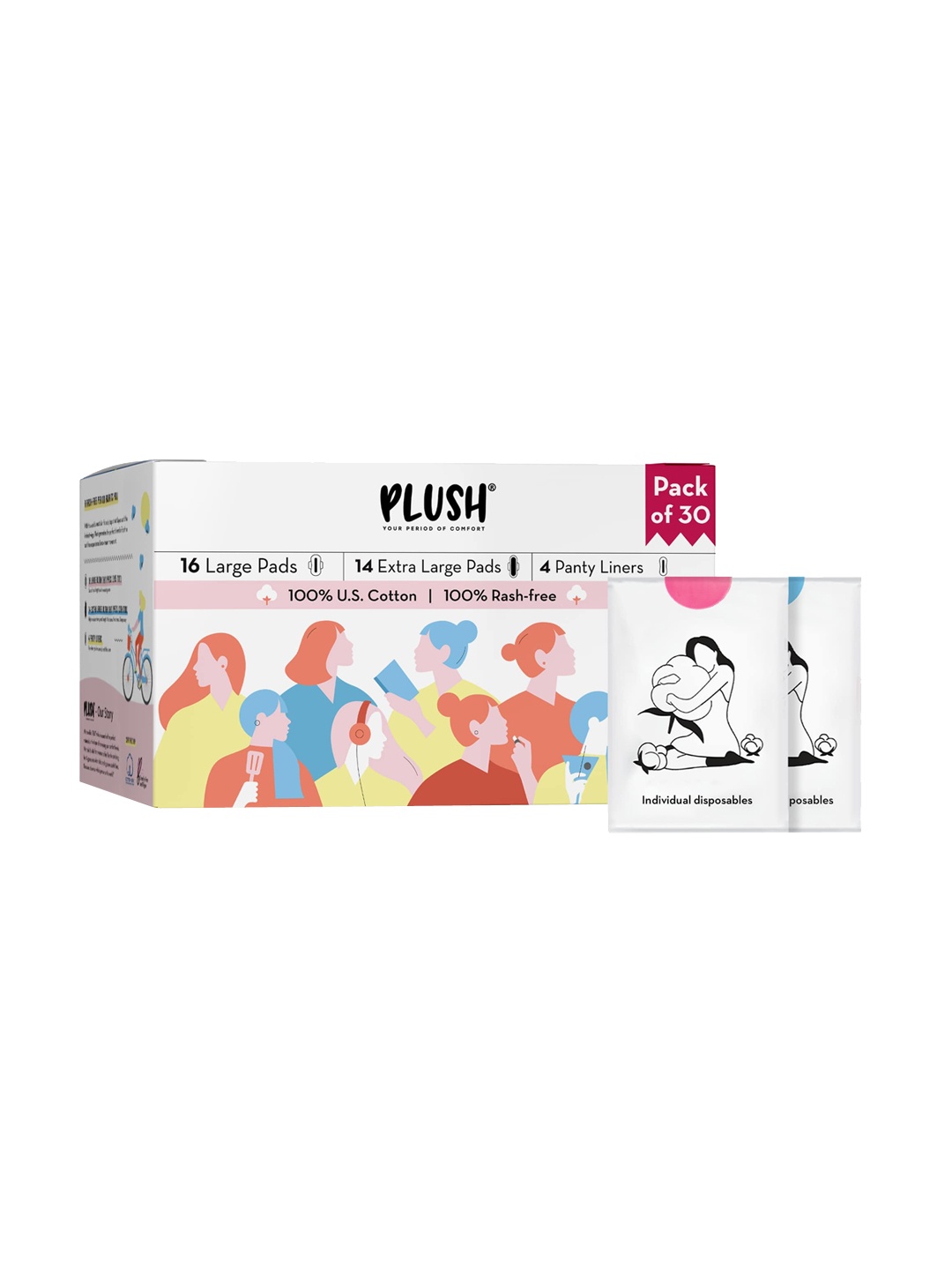 Plush Rash Free Sanitary Pads with Disposable Pouches & Panty Liners - 30 Pcs, White
Plush Rash Free Sanitary Pads with Disposable Pouches & Panty Liners - 30 Pcs, White
