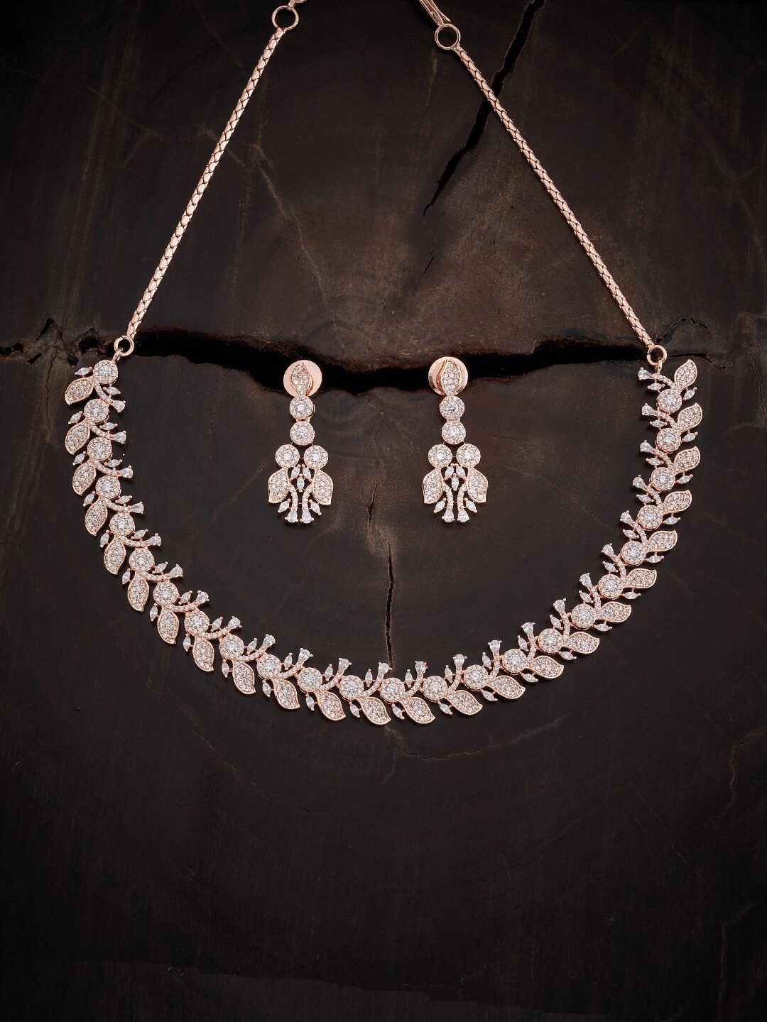 Kushal's Fashion Jewellery Rose Gold Plated CZ Jewellery Set, White