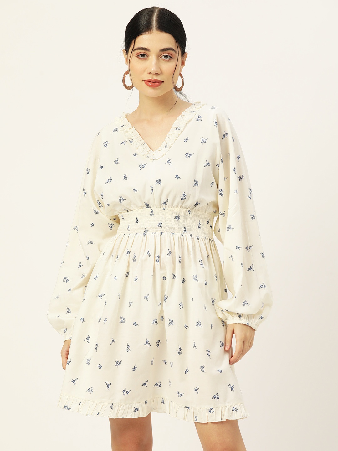 Rue Collection Women Floral Printed Smocked Puff Sleeves Cotton A-Line Dress, Off white
Rue Collection Women Floral Printed Smocked Puff Sleeves Cotton A-Line Dress, Off white
