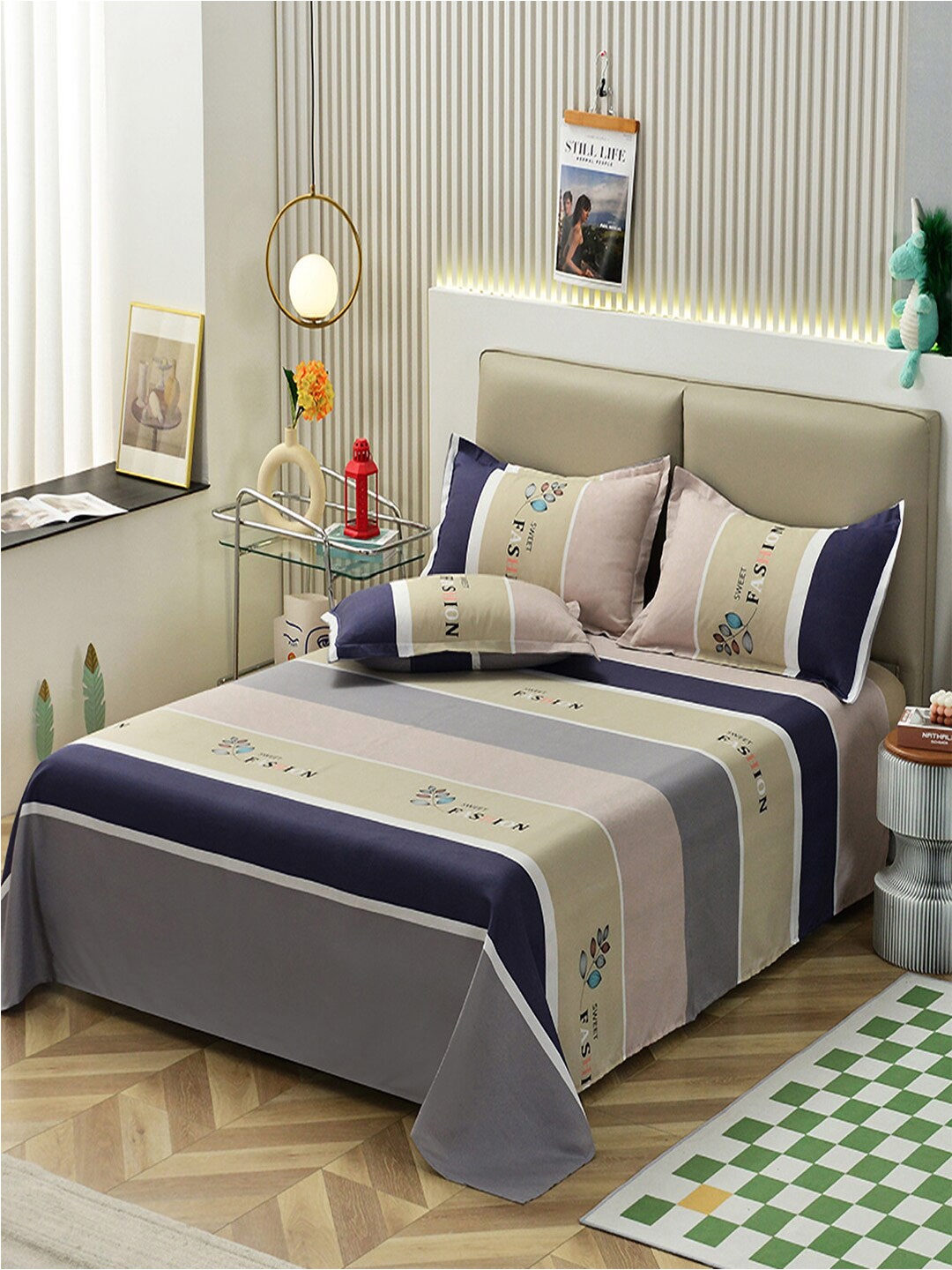 JC Collection Beige & Navy Blue Typography 140 TC King Bedsheet With 2 Pillow Covers
JC Collection Beige & Navy Blue Typography 140 TC King Bedsheet With 2 Pillow Covers