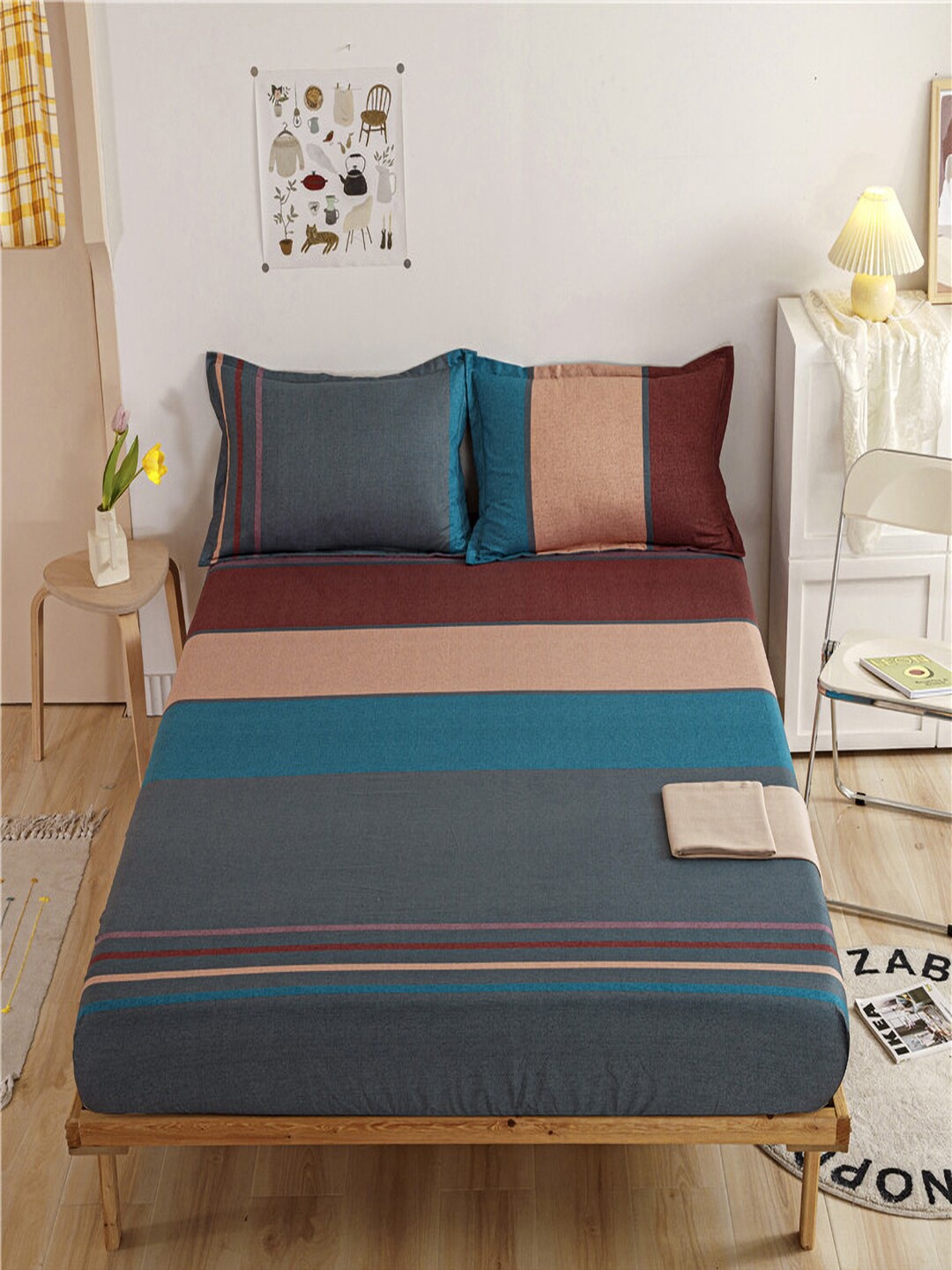 JC Collection Grey & Beige Striped 140 TC Fitted Single Bedsheet with 1 Pillow Cover
JC Collection Grey & Beige Striped 140 TC Fitted Single Bedsheet with 1 Pillow Cover