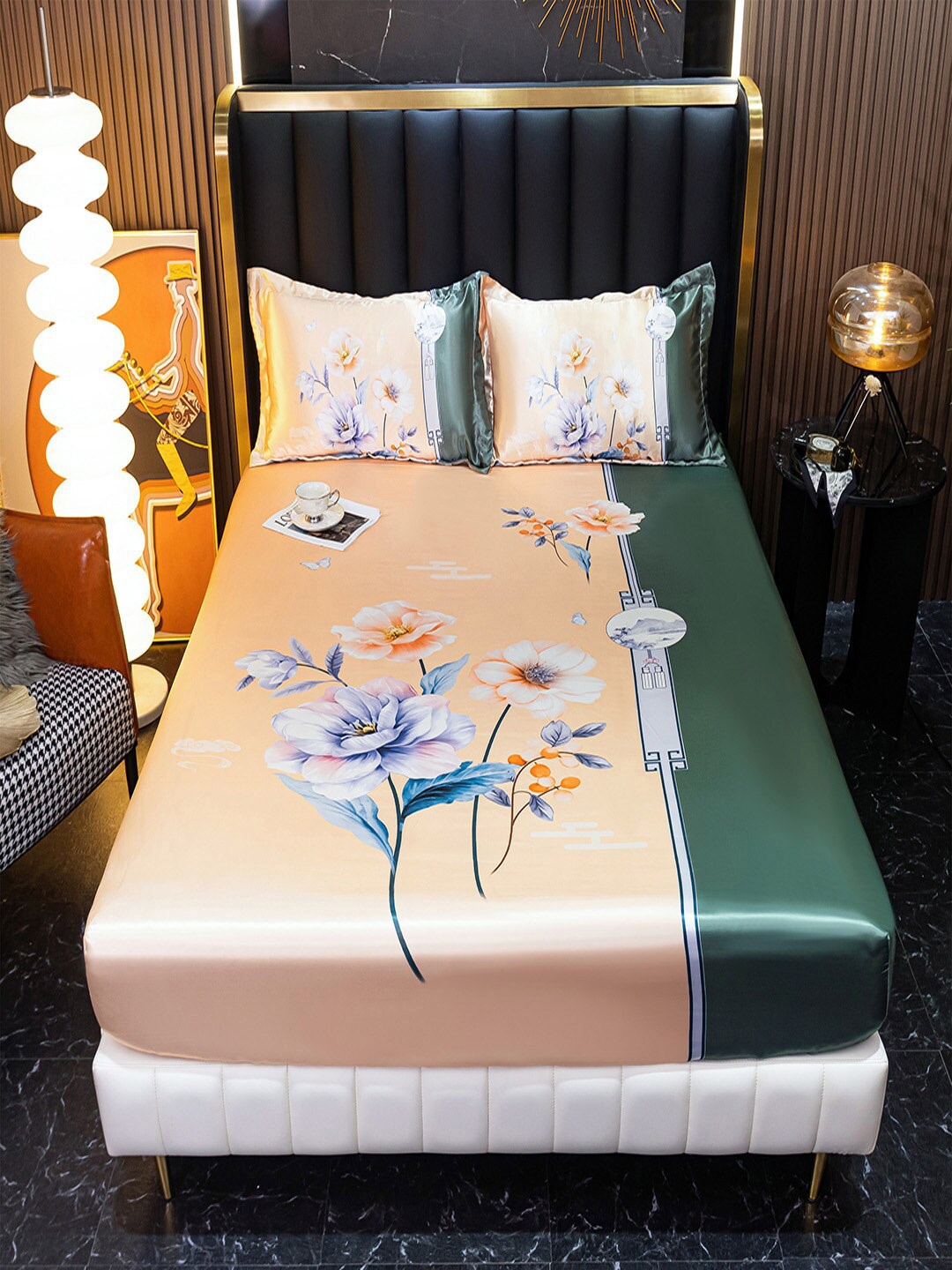 JC Collection Peach-Coloured & Purple Floral 160 TC King Bedsheet With 2 Pillow Covers
JC Collection Peach-Coloured & Purple Floral 160 TC King Bedsheet With 2 Pillow Covers