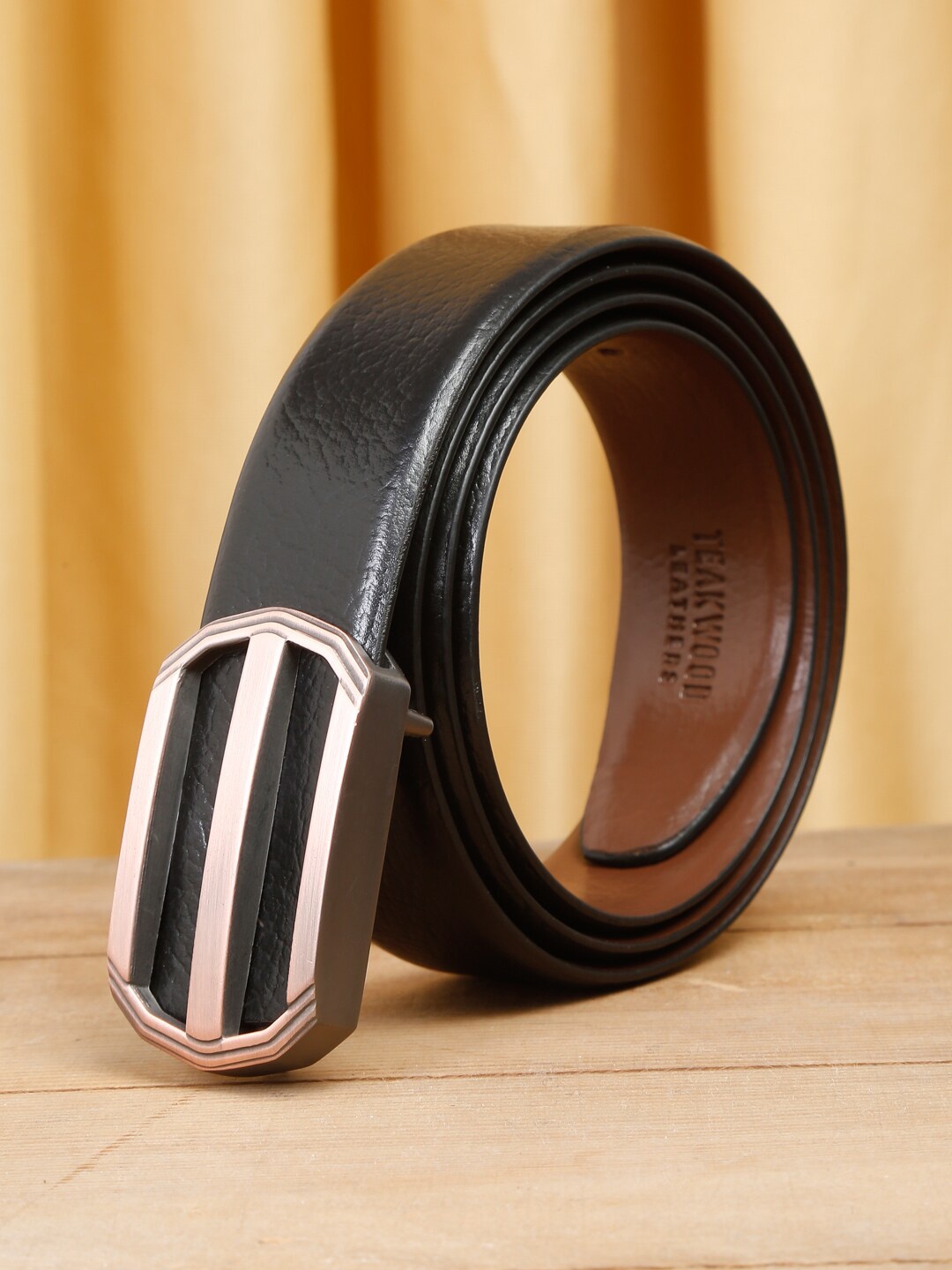 Teakwood Leathers Men Leather Push Pin Belt, Black