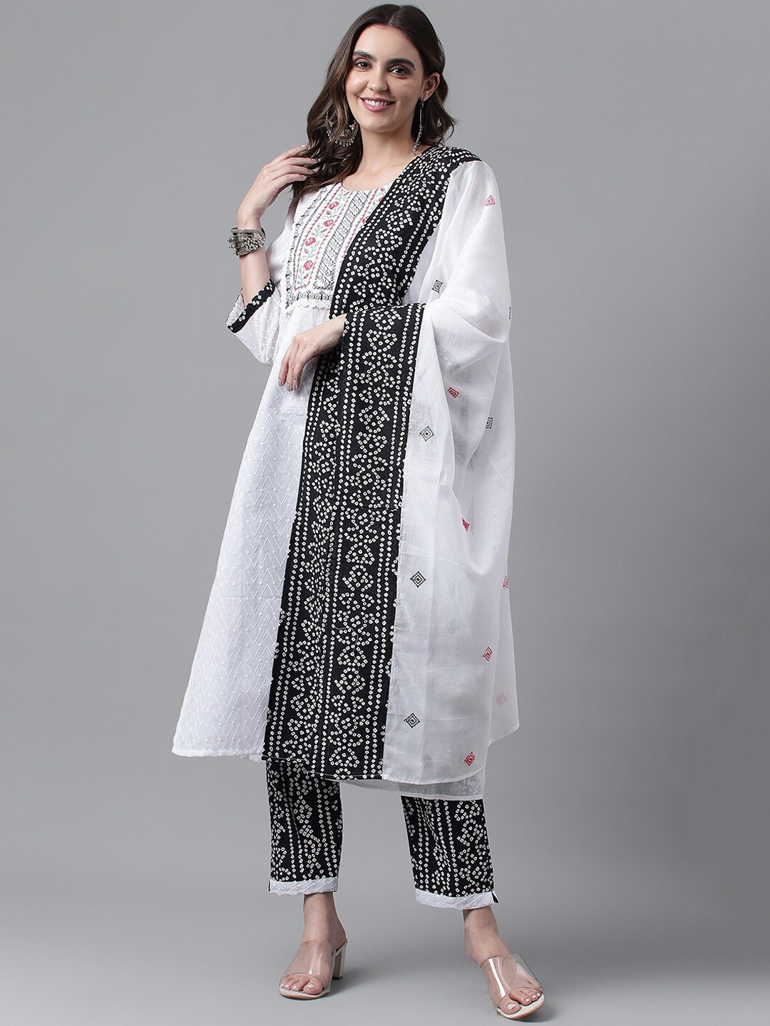 RAJGRANTH White & Black Embroidered Sequinned Pure Cotton Kurta With Trousers & Dupatta
RAJGRANTH White & Black Embroidered Sequinned Pure Cotton Kurta With Trousers & Dupatta