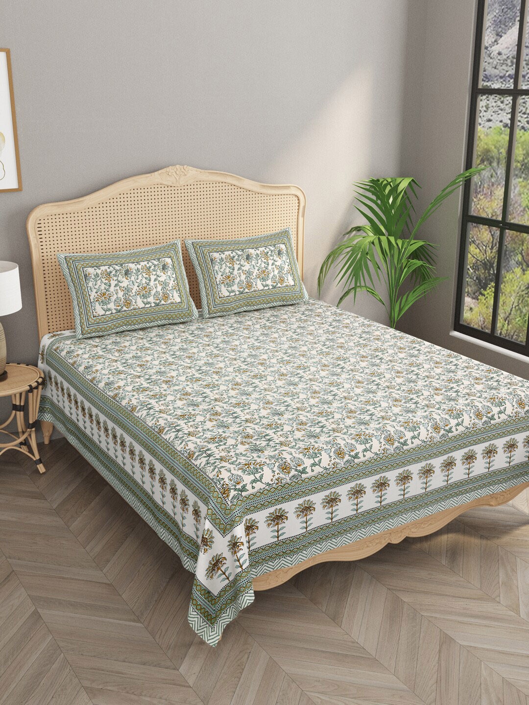 Gulaab Jaipur Green & White Ethnic Motifs Cotton 400 TC King Bedsheet With 2 Pillow Covers
Gulaab Jaipur Green & White Ethnic Motifs Cotton 400 TC King Bedsheet With 2 Pillow Covers
