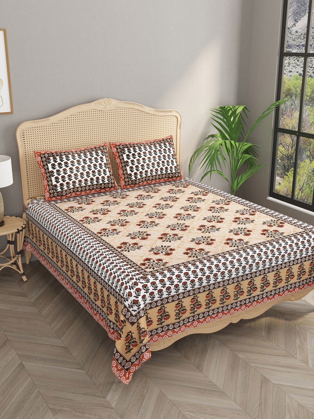 Gulaab Jaipur Brown & White Ethnic Motifs Cotton 400 TC King Bedsheet With 2 Pillow Covers
Gulaab Jaipur Brown & White Ethnic Motifs Cotton 400 TC King Bedsheet With 2 Pillow Covers