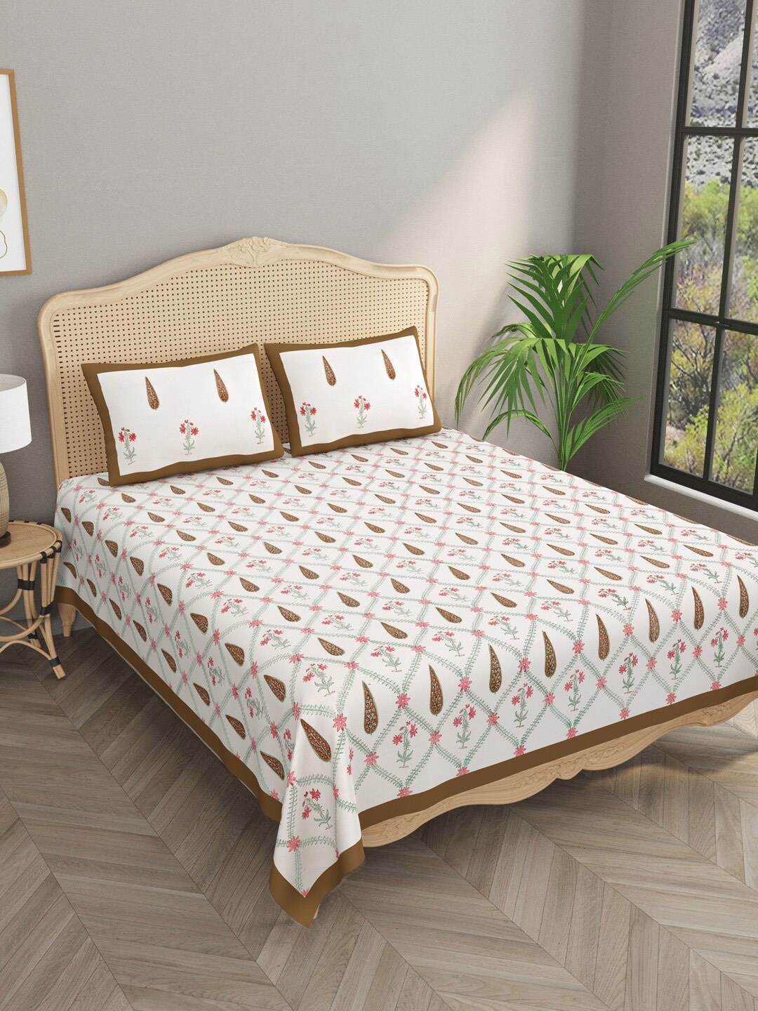 Gulaab Jaipur White & Brown Ethnic Motifs Cotton 400 TC King Bedsheet With 2 Pillow Covers
Gulaab Jaipur White & Brown Ethnic Motifs Cotton 400 TC King Bedsheet With 2 Pillow Covers