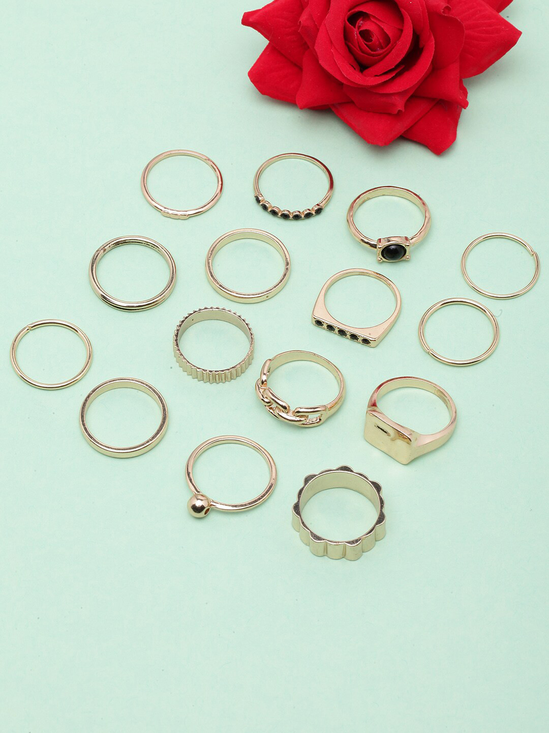 DIVA WALK Set Of 15 Rose Gold-Plated CZ Studded Finger Rings
DIVA WALK Set Of 15 Rose Gold-Plated CZ Studded Finger Rings