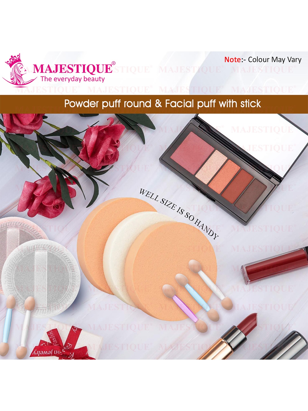 MAJESTIQUE Combo Of Makeup Foundation Sponge & Powder Puff with Cosmetic Stick - Assorted
MAJESTIQUE Combo Of Makeup Foundation Sponge & Powder Puff with Cosmetic Stick - Assorted