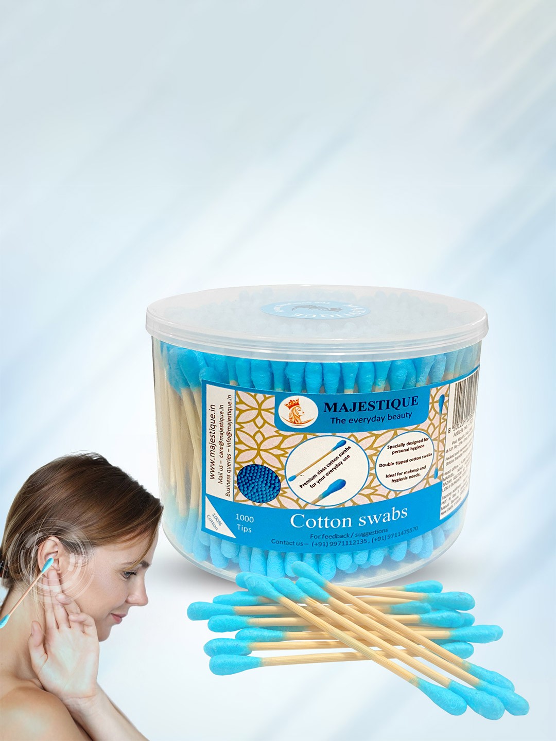 MAJESTIQUE Eco-Friendly Ear Cleaner Buds & Multi-Functional Cotton Swabs Sticks - 500 Pcs, Blue
MAJESTIQUE Eco-Friendly Ear Cleaner Buds & Multi-Functional Cotton Swabs Sticks - 500 Pcs, Blue