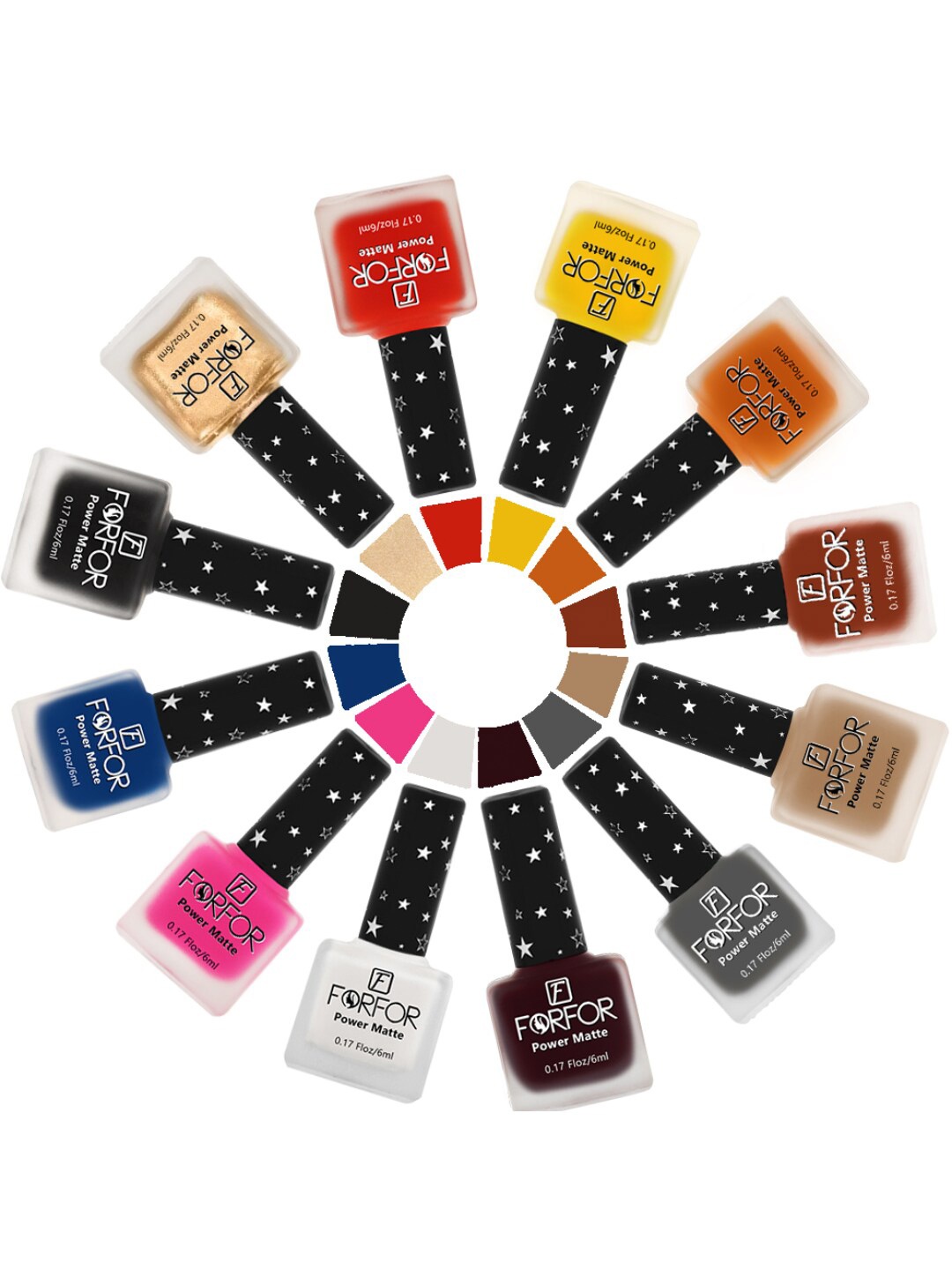 FORFOR Set Of 12 Power Matte HD Colors Long Lasting Nail Polishes 6ml Each - Combo No. 37, Black
FORFOR Set Of 12 Power Matte HD Colors Long Lasting Nail Polishes 6ml Each - Combo No. 37, Black