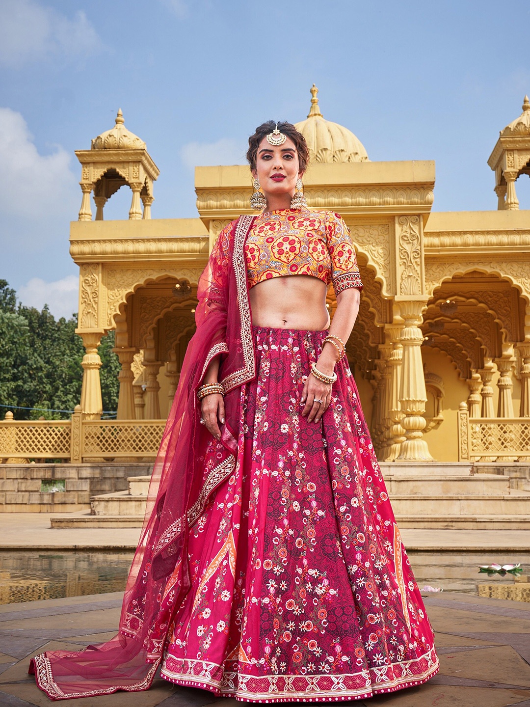 LOOKNBOOK ART Pink & Green Printed Semi-Stitched Lehenga & Unstitched Blouse With Dupatta
LOOKNBOOK ART Pink & Green Printed Semi-Stitched Lehenga & Unstitched Blouse With Dupatta