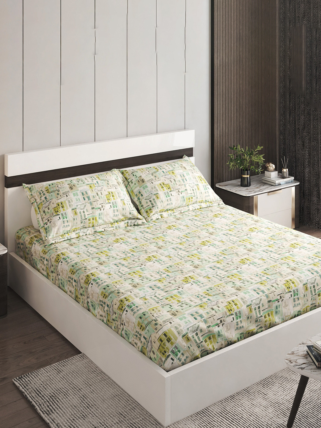 Home Centre Green & Grey Printed 144 TC Cotton Fitted Queen Bedsheet With 2 Pillow Covers
Home Centre Green & Grey Printed 144 TC Cotton Fitted Queen Bedsheet With 2 Pillow Covers