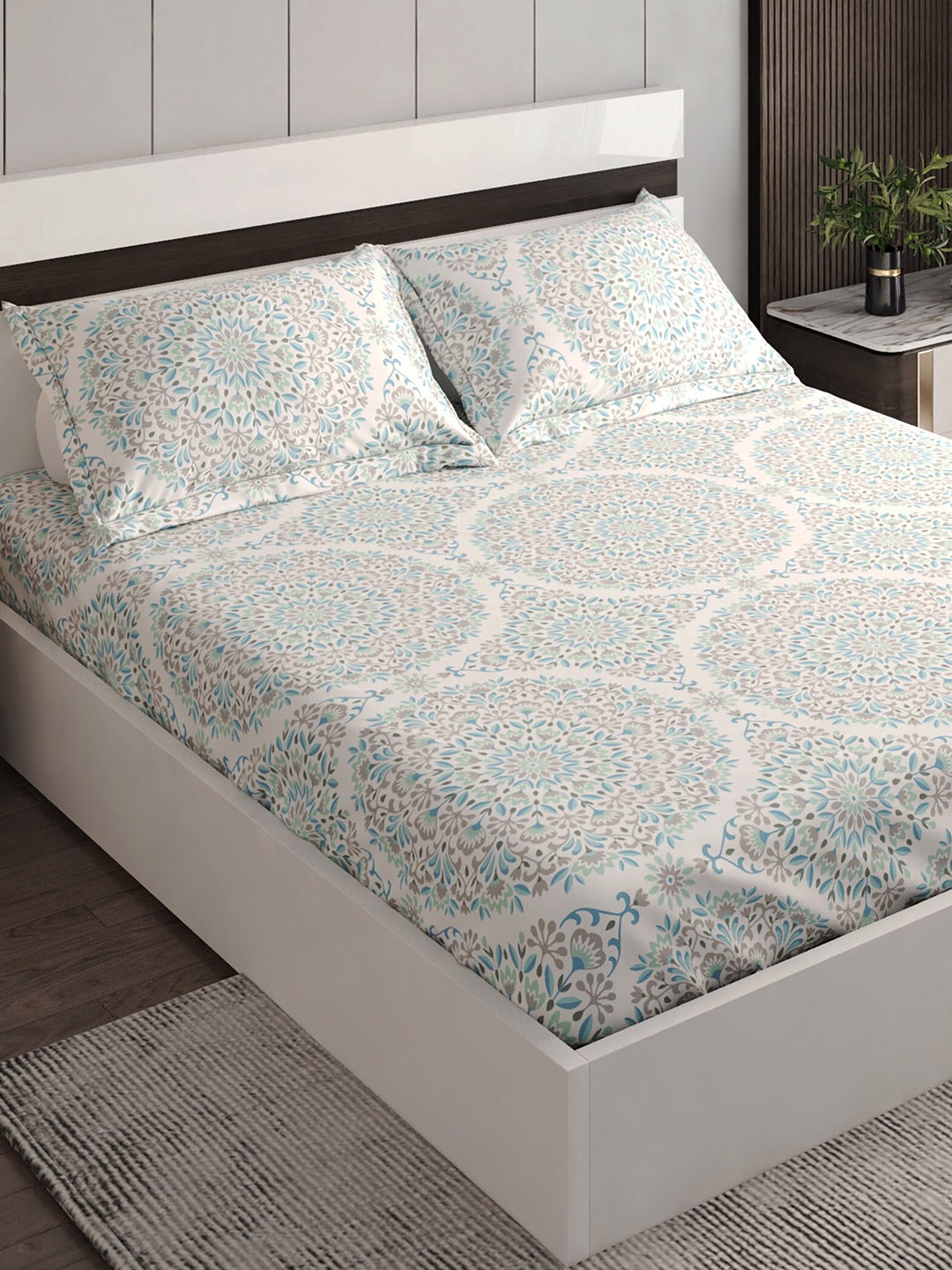 Home Centre Blue Ethnic Motifs 144 TC Fitted Cotton Queen Bedsheet with 2 Pillow Covers
Home Centre Blue Ethnic Motifs 144 TC Fitted Cotton Queen Bedsheet with 2 Pillow Covers