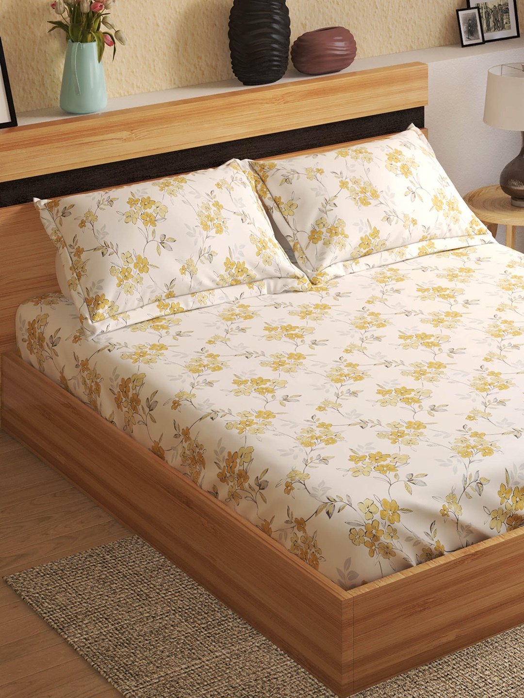 Home Centre Yellow & White Floral 144 TC Fitted Cotton Queen Bedsheet with 2 Pillow Covers
Home Centre Yellow & White Floral 144 TC Fitted Cotton Queen Bedsheet with 2 Pillow Covers