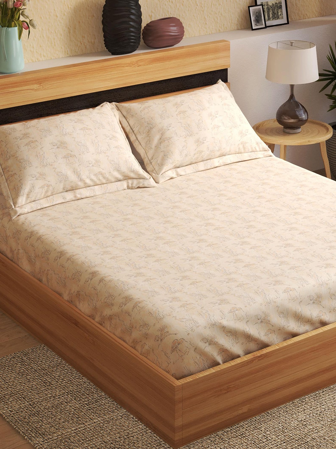Home Centre Peach-Coloured Floral 144 TC Fitted Cotton Queen Bedsheet with 2 Pillow Covers
Home Centre Peach-Coloured Floral 144 TC Fitted Cotton Queen Bedsheet with 2 Pillow Covers