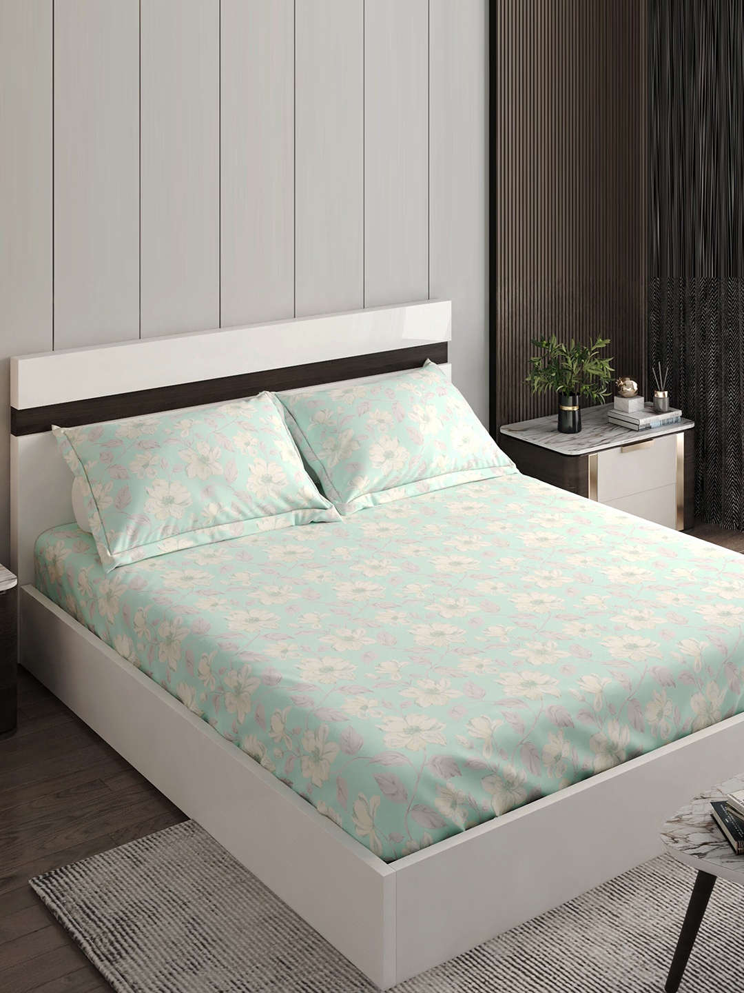 Home Centre Blue & White Floral 144 TC Fitted Cotton Queen Bedsheet with 2 Pillow Covers, Turquoise blue
Home Centre Blue & White Floral 144 TC Fitted Cotton Queen Bedsheet with 2 Pillow Covers, Turquoise blue