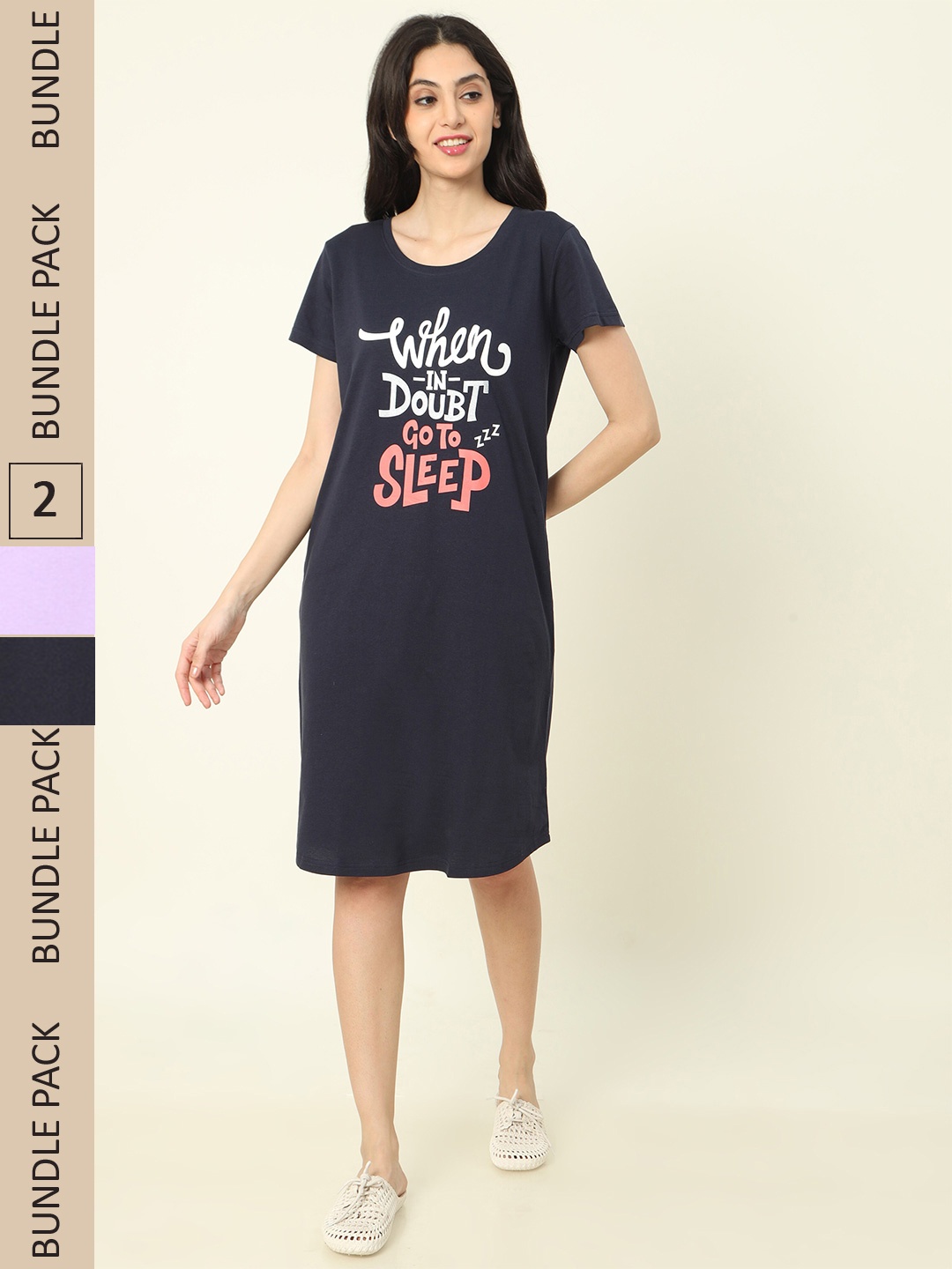 9shines Label Pack Of 2 Women Hosiery Cotton Graphic Printed Short Nightdress, Navy blue
9shines Label Pack Of 2 Women Hosiery Cotton Graphic Printed Short Nightdress, Navy blue