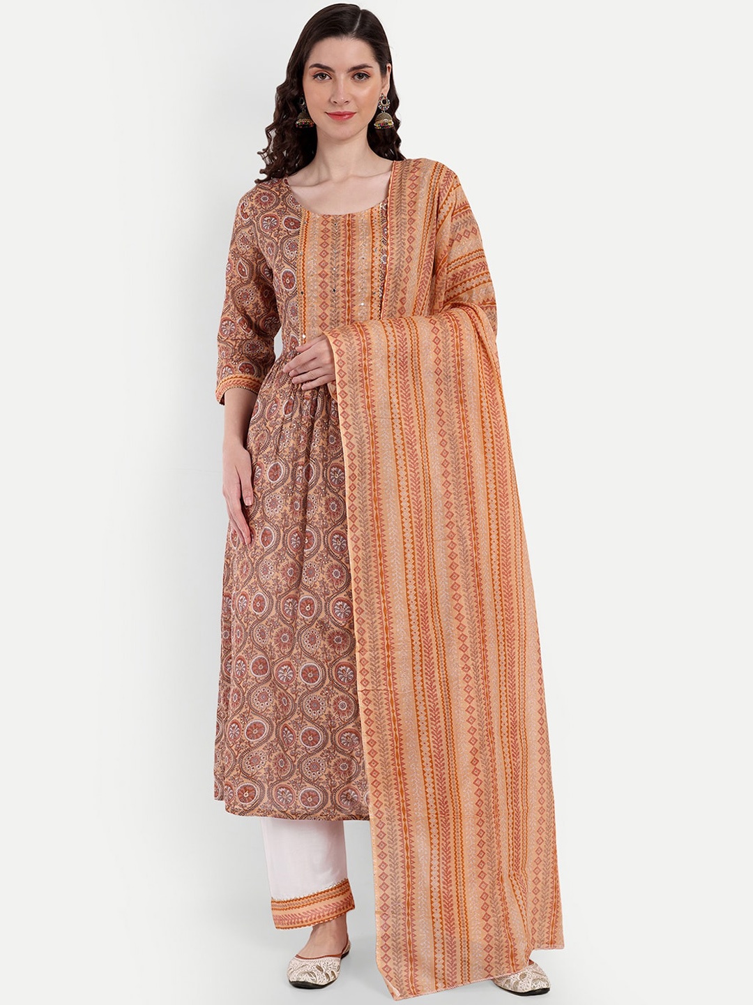 SINGNI Women Rust Ethnic Motifs Pleated Pure Cotton Kurta with Trousers & With Dupatta
SINGNI Women Rust Ethnic Motifs Pleated Pure Cotton Kurta with Trousers & With Dupatta