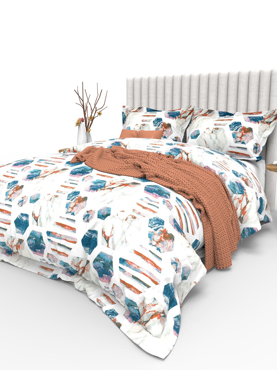 THE WHITE MOSS White & Blue Geometric 350 TC Cotton King Bedsheet with 2 Pillow Covers
THE WHITE MOSS White & Blue Geometric 350 TC Cotton King Bedsheet with 2 Pillow Covers