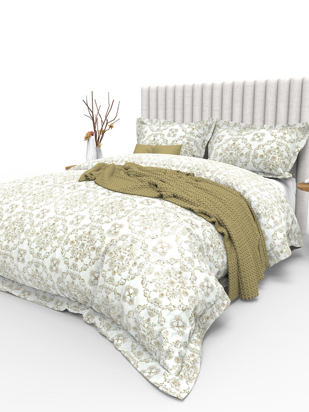 THE WHITE MOSS White & Green Ethnic Motif 350 TC Cotton King Bedsheet with 2 Pillow Covers
THE WHITE MOSS White & Green Ethnic Motif 350 TC Cotton King Bedsheet with 2 Pillow Covers