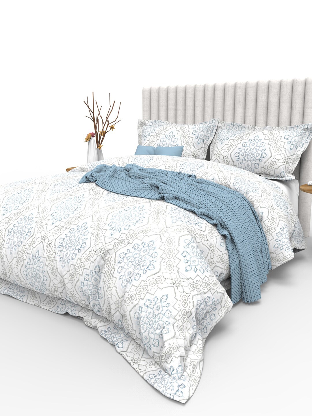 THE WHITE MOSS White & Blue Ethnic Motifs 350 TC Cotton King Bedsheet with 2 Pillow Covers
THE WHITE MOSS White & Blue Ethnic Motifs 350 TC Cotton King Bedsheet with 2 Pillow Covers