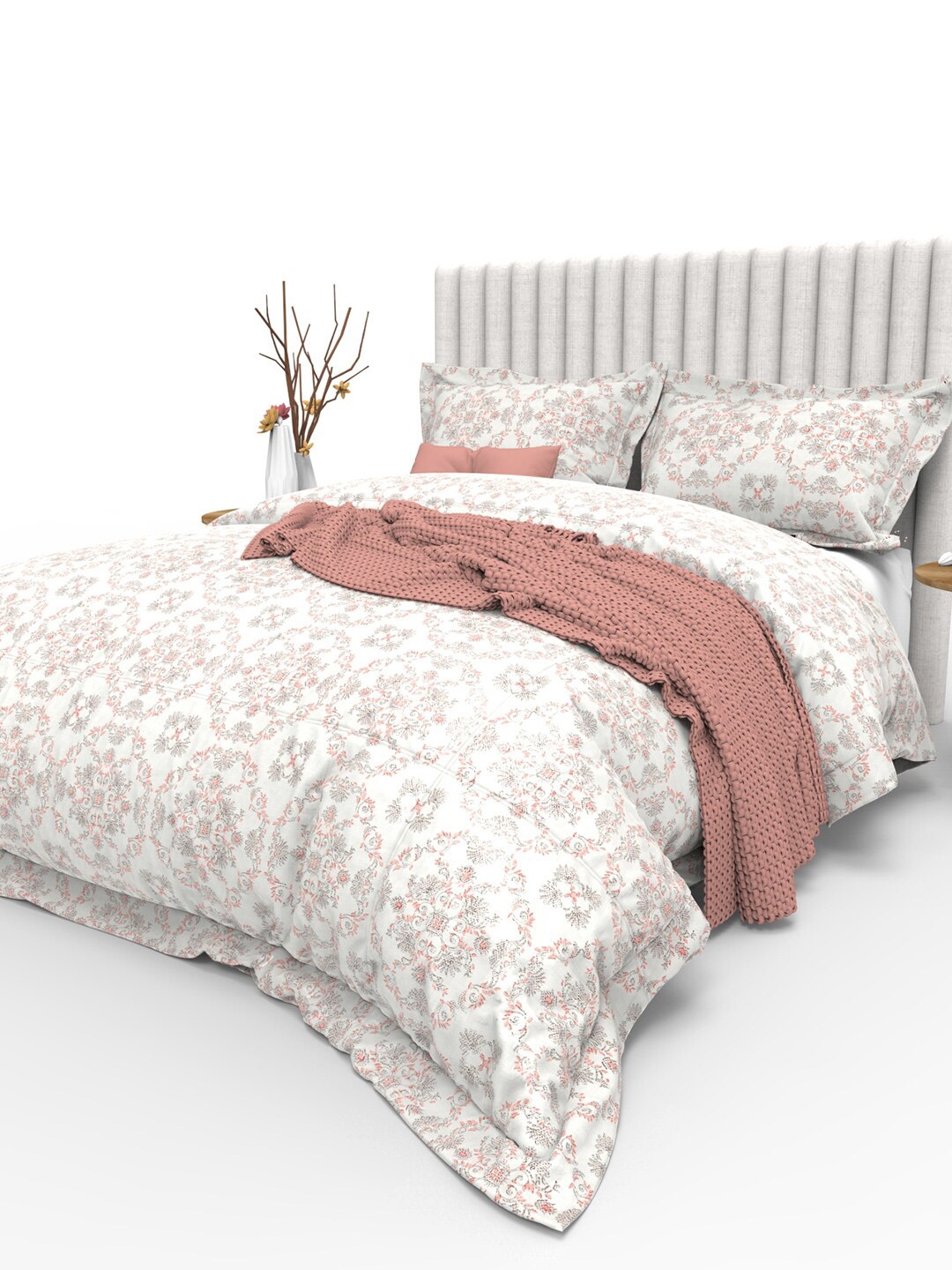THE WHITE MOSS Cynthia White & Pink 350 TC Pure Cotton King Bedsheet with 2 Pillow Covers
THE WHITE MOSS Cynthia White & Pink 350 TC Pure Cotton King Bedsheet with 2 Pillow Covers