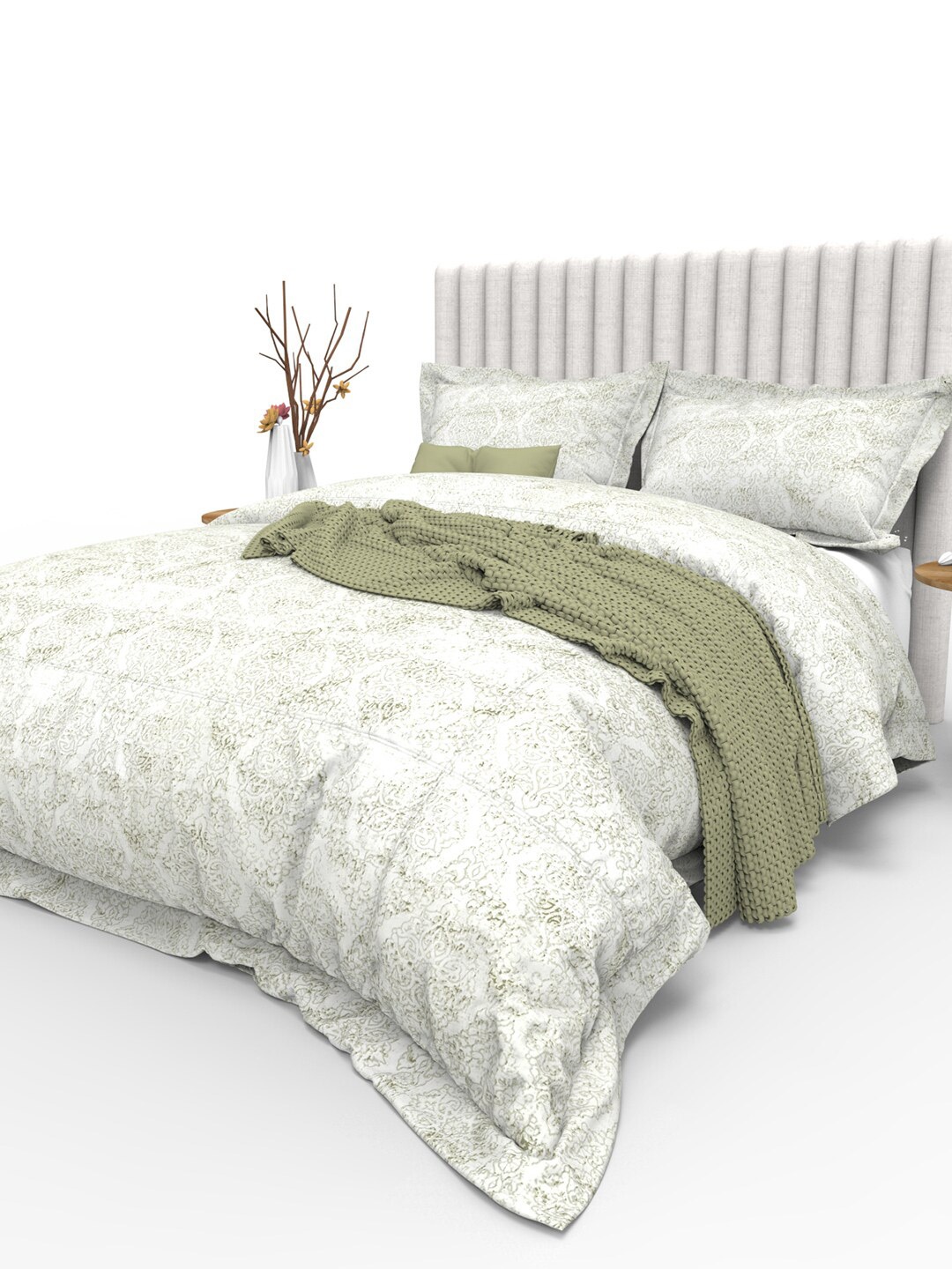 THE WHITE MOSS White & Green Ethnic Motifs 350TC Cotton King Bedsheet with 2 Pillow Covers
THE WHITE MOSS White & Green Ethnic Motifs 350TC Cotton King Bedsheet with 2 Pillow Covers