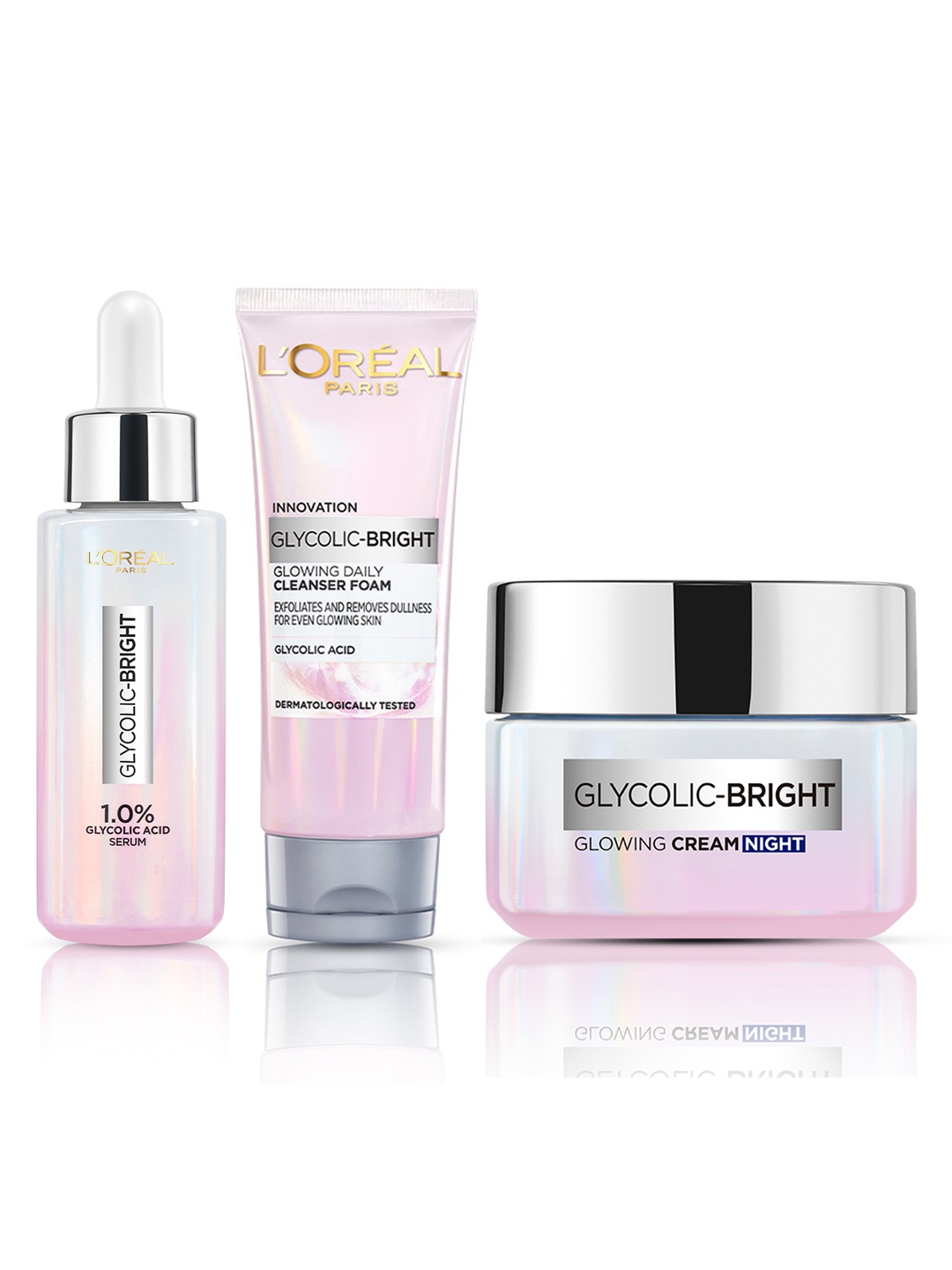 LOreal Paris Set of Glycolic Bright Night Cream 15ml + Daily Cleanser 50ml + Serum 15ml, Pink
LOreal Paris Set of Glycolic Bright Night Cream 15ml + Daily Cleanser 50ml + Serum 15ml, Pink