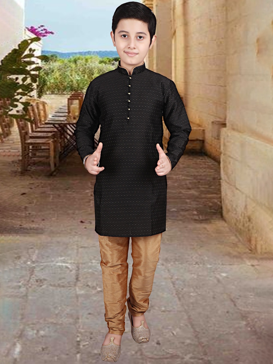 Pro-Ethic STYLE DEVELOPER Boys Woven Design Mandarin Collar Kurta With Churidar, Black
Pro-Ethic STYLE DEVELOPER Boys Woven Design Mandarin Collar Kurta With Churidar, Black