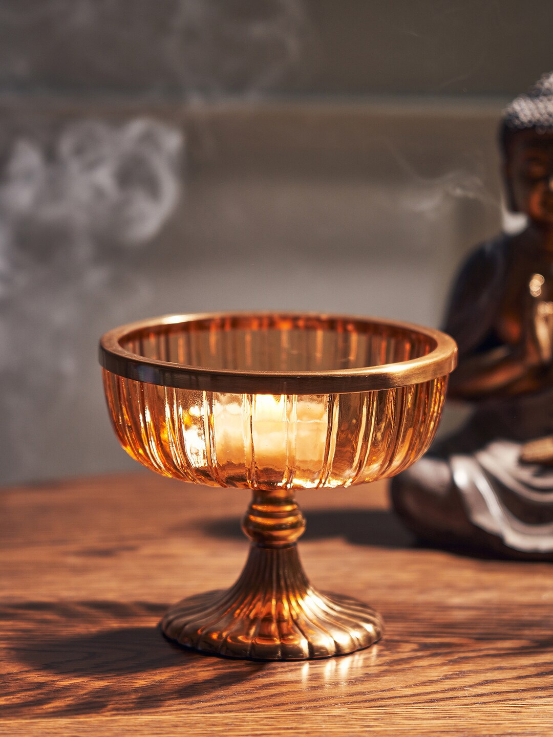 Pure Home and Living Orange Ribbed Decorative Bowl