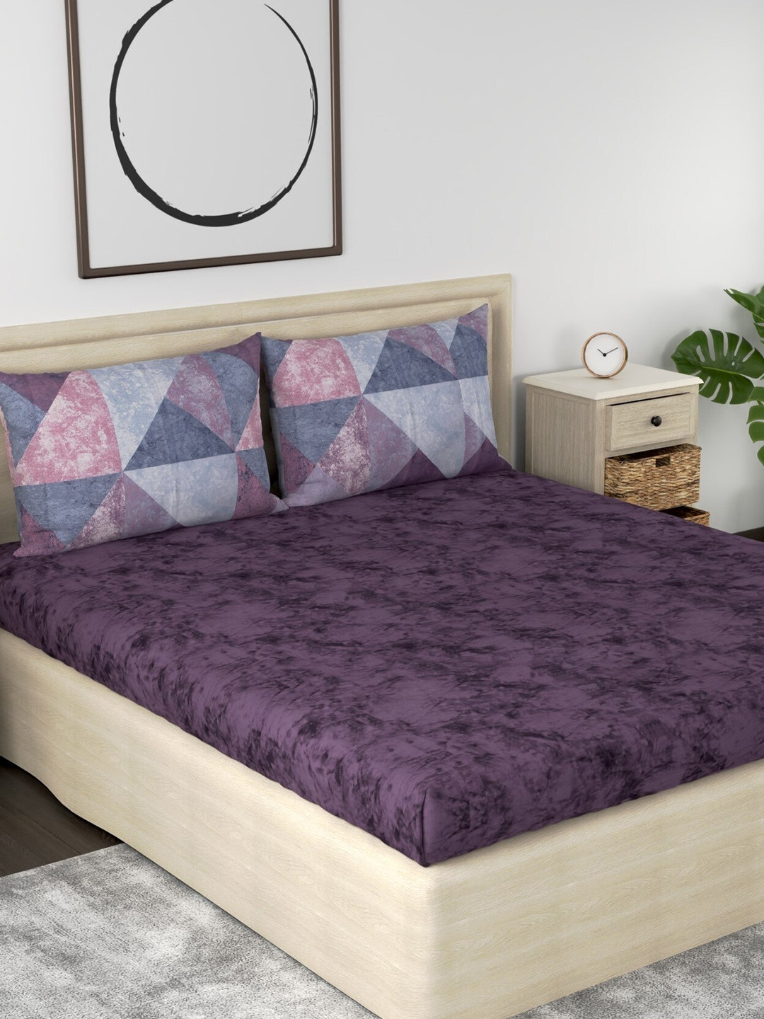 Huesland Aspire Purple & Grey Abstract 186 TC Cotton Queen Bedsheet & 2 Pillow Covers 
Huesland Aspire Purple & Grey Abstract 186 TC Cotton Queen Bedsheet & 2 Pillow Covers