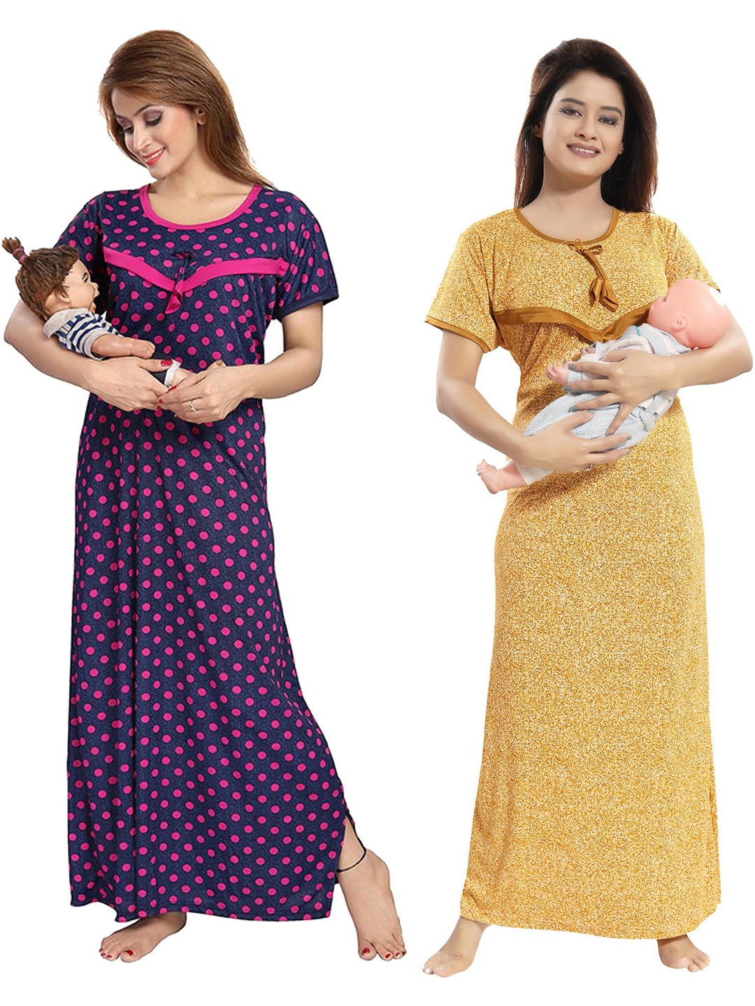 SHOPPING STATION Pack Of 2 Polka Dots Printed Satin Maternity Maxi Nightdress, Yellow
SHOPPING STATION Pack Of 2 Polka Dots Printed Satin Maternity Maxi Nightdress, Yellow