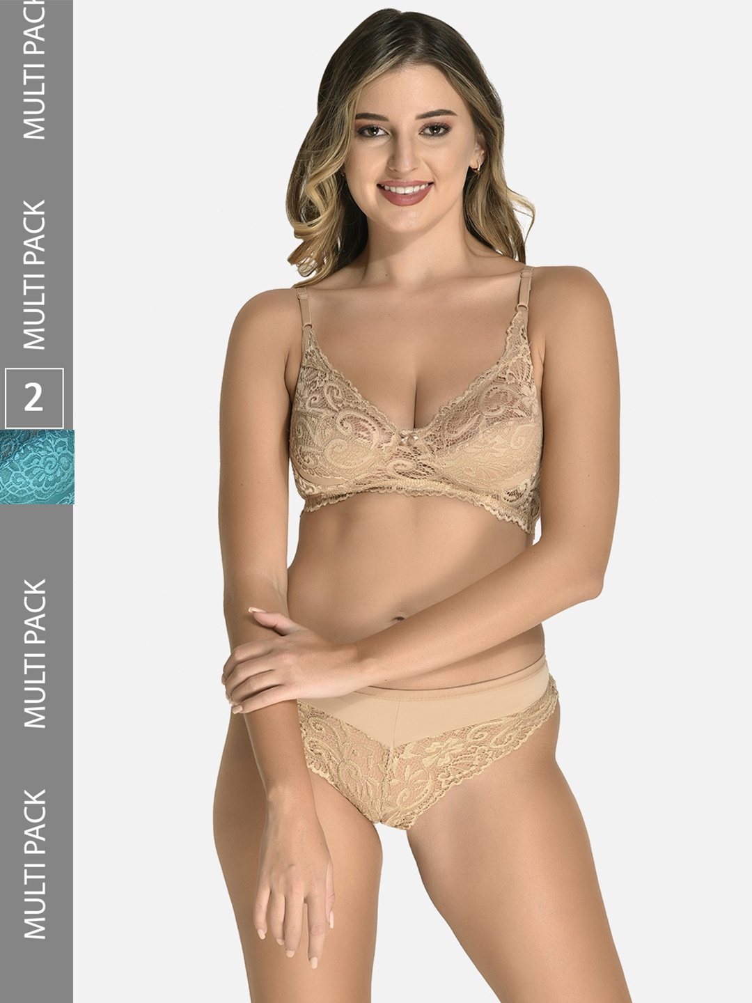StyFun Pack Of 2 Self Design Lace Cotton Lycra Non Wired Non Padded Lingerie Set, Beige
StyFun Pack Of 2 Self Design Lace Cotton Lycra Non Wired Non Padded Lingerie Set, Beige