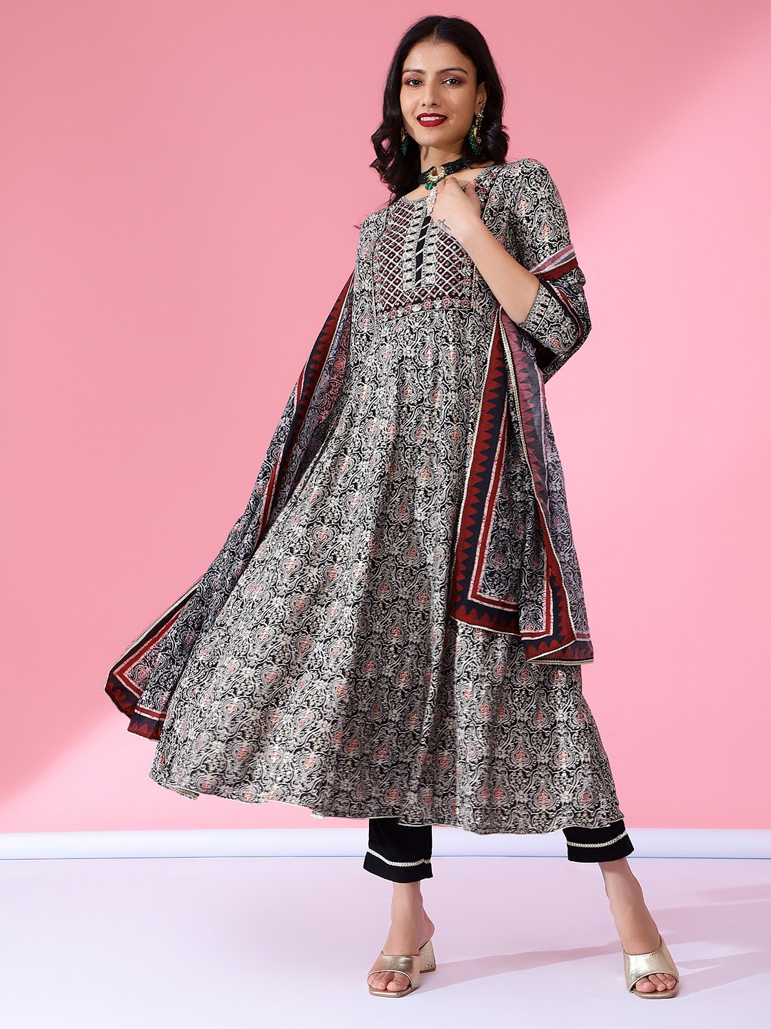 Bani Women Ethnic Motifs Printed Mirror Work Liva Kurta with Trousers & Dupatta, Black
Bani Women Ethnic Motifs Printed Mirror Work Liva Kurta with Trousers & Dupatta, Black