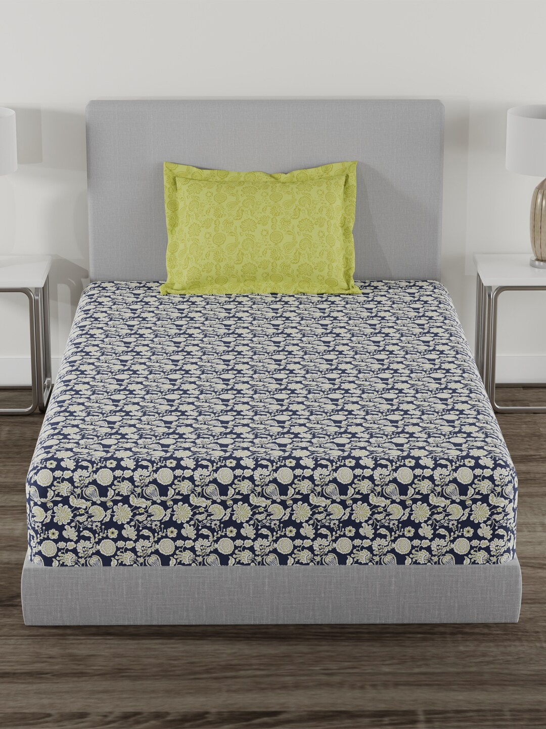 MYTRIDENT Everyday Blue Green Floral 120 TC Pure Cotton Single Bedsheet 1 Pillow Cover
MYTRIDENT Everyday Blue Green Floral 120 TC Pure Cotton Single Bedsheet 1 Pillow Cover