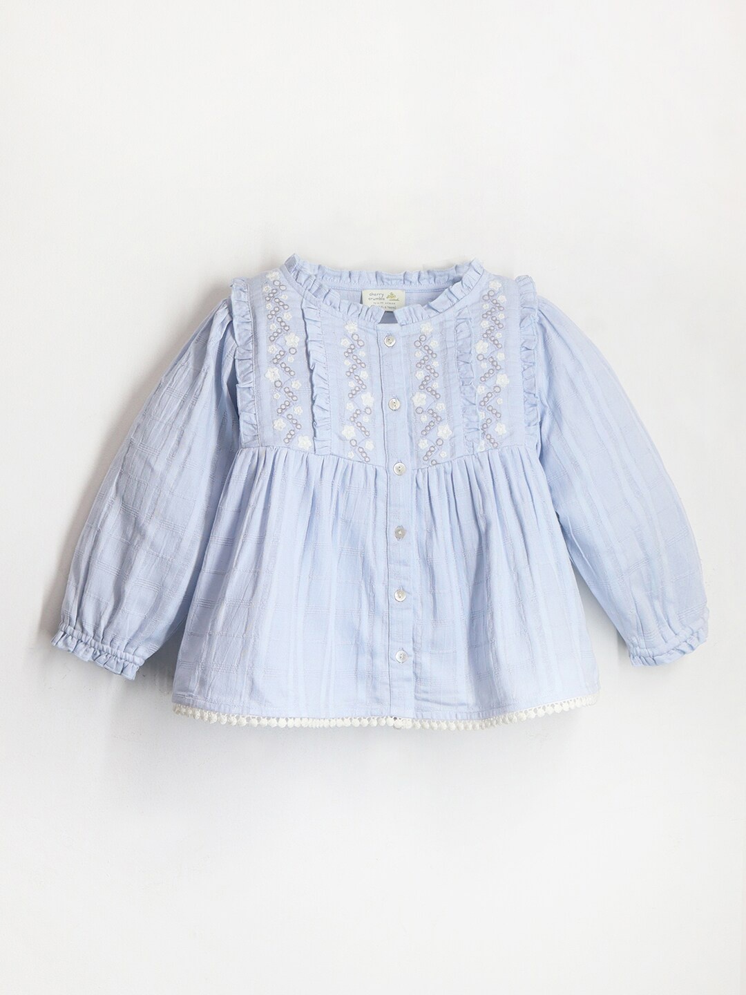 Cherry Crumble Girls Floral Embroidered Puff Sleeve Pure Cotton A-Line Top, Turquoise blue
Cherry Crumble Girls Floral Embroidered Puff Sleeve Pure Cotton A-Line Top, Turquoise blue
