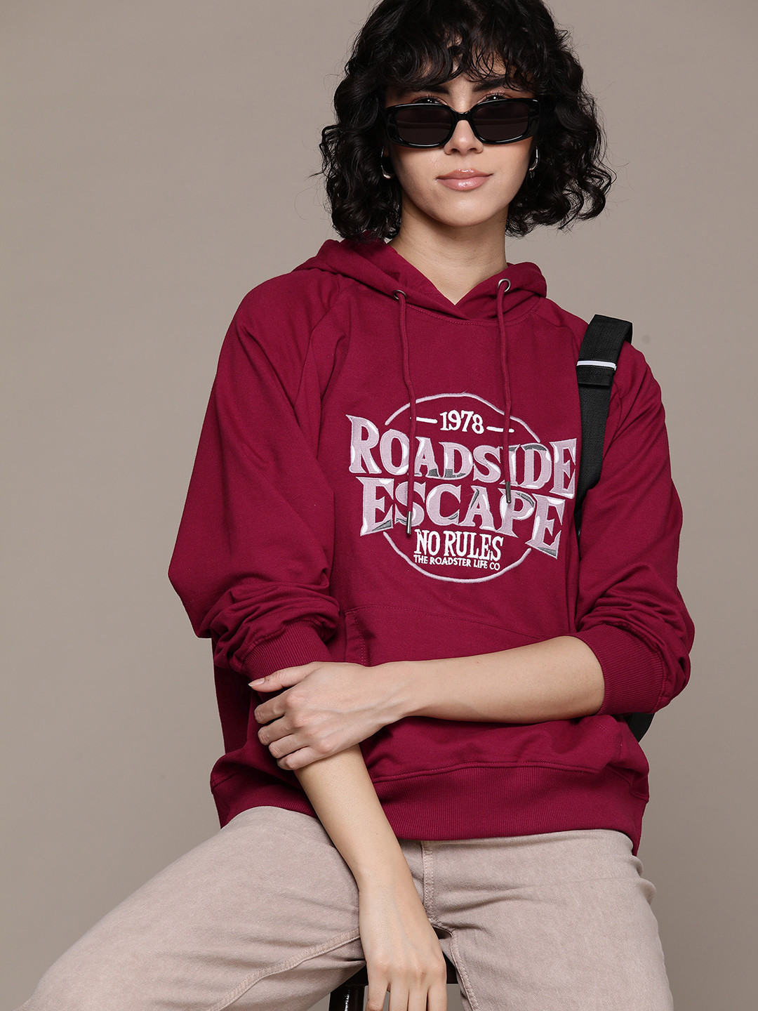 The Roadster Lifestyle Co. Women Printed Hooded Sweatshirt, Maroon
The Roadster Lifestyle Co. Women Printed Hooded Sweatshirt, Maroon