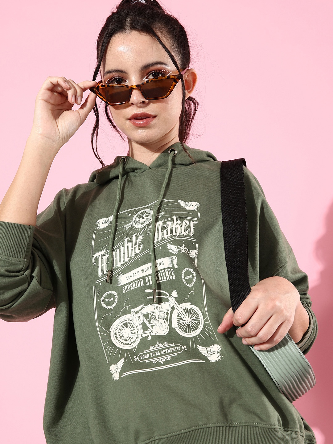 The Roadster Life Co. Olive Green Printed Hooded Pullover Oversized Baggy Sweatshirt
The Roadster Life Co. Olive Green Printed Hooded Pullover Oversized Baggy Sweatshirt