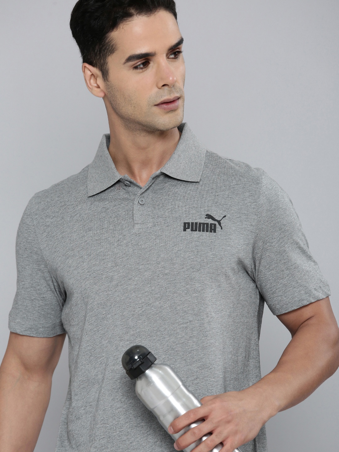 Puma Brand Logo Printed Polo Collar Pure Cotton Essentials Jersey T-shirt, Grey
Puma Brand Logo Printed Polo Collar Pure Cotton Essentials Jersey T-shirt, Grey