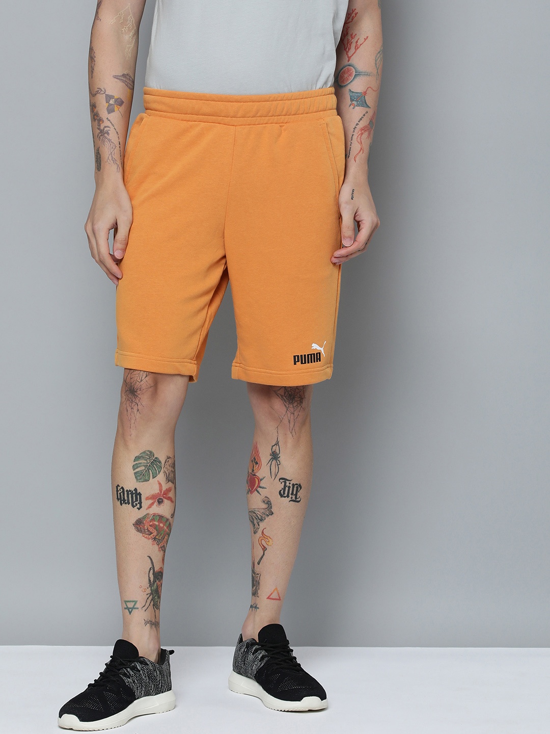 Puma Men Solid Essentials+ Two-Tone Outdoor Sports Shorts, Mustard