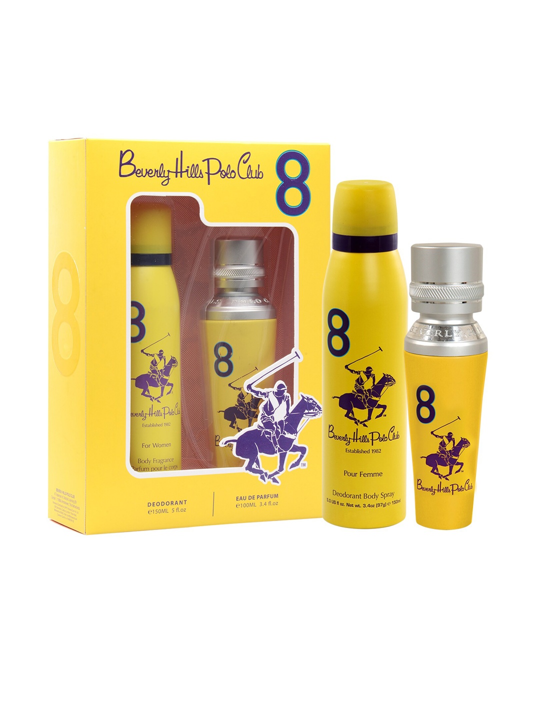 Beverly Hills Polo Club Women No.8 Gift Set - Eau De Parfum 100ml + Deodorant 150ml, Transparent
Beverly Hills Polo Club Women No.8 Gift Set - Eau De Parfum 100ml + Deodorant 150ml, Transparent