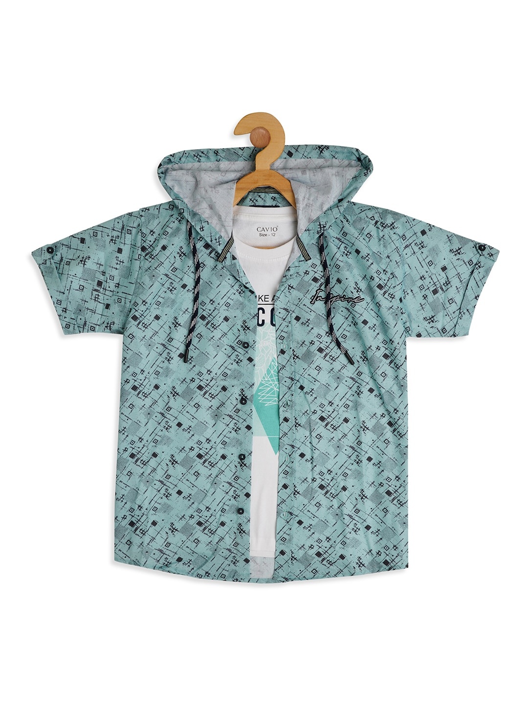 CAVIO Boys Comfort Fit Geometric Printed Hooded Opaque Casual Shirt With Printed T-shirt, Green
CAVIO Boys Comfort Fit Geometric Printed Hooded Opaque Casual Shirt With Printed T-shirt, Green