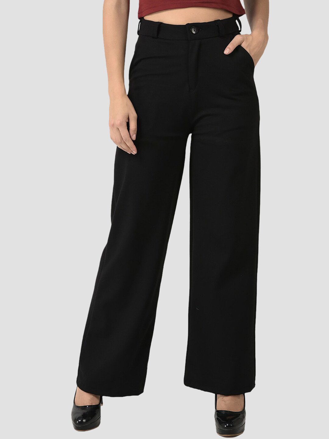 FNOCKS Women Straight Fit High-Rise Cotton Parallel Trousers, Black
FNOCKS Women Straight Fit High-Rise Cotton Parallel Trousers, Black